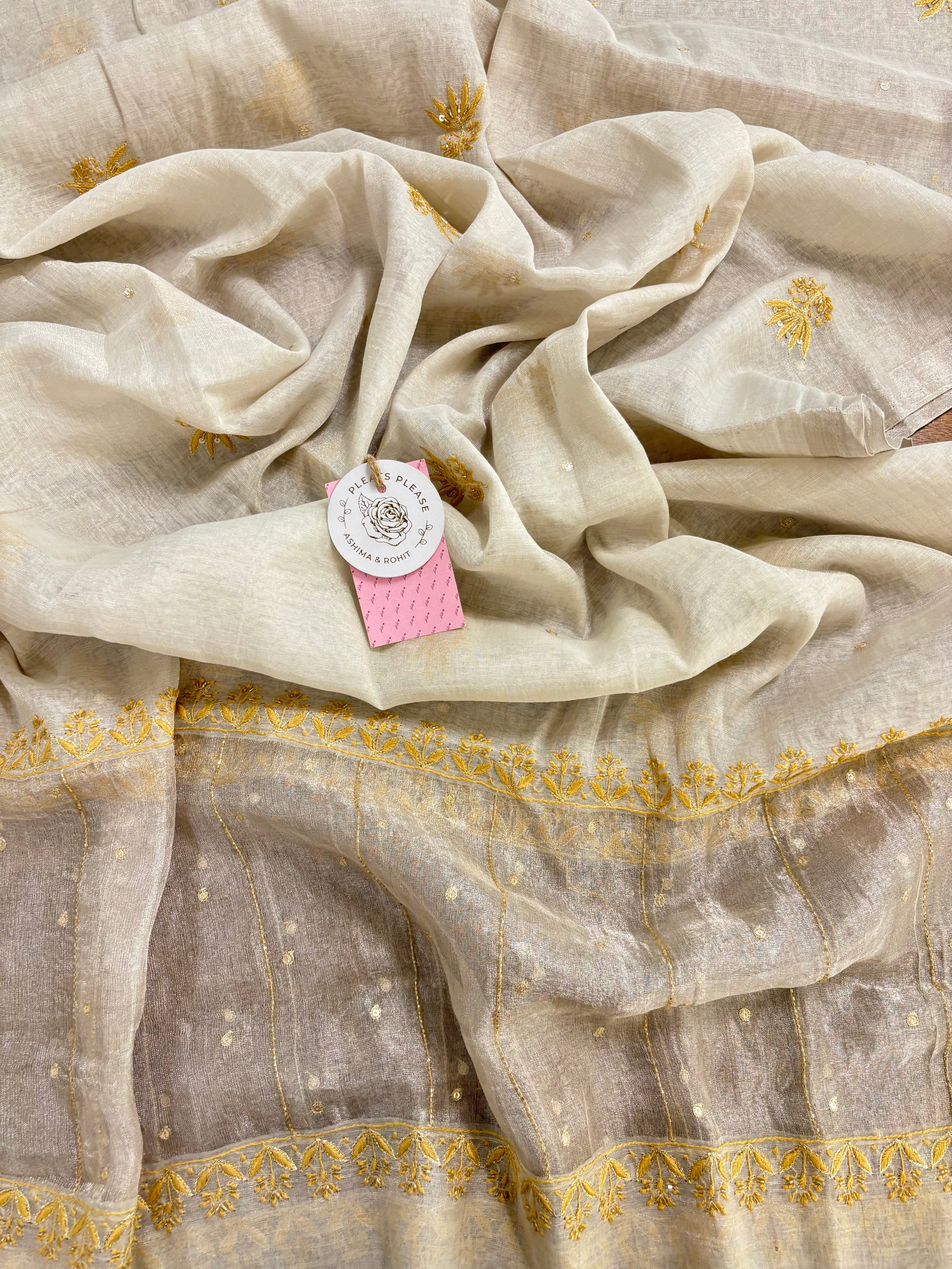 Dyeable Ivory Silver Pure & Premium Tissue Chikankari Kurta & Dupatta