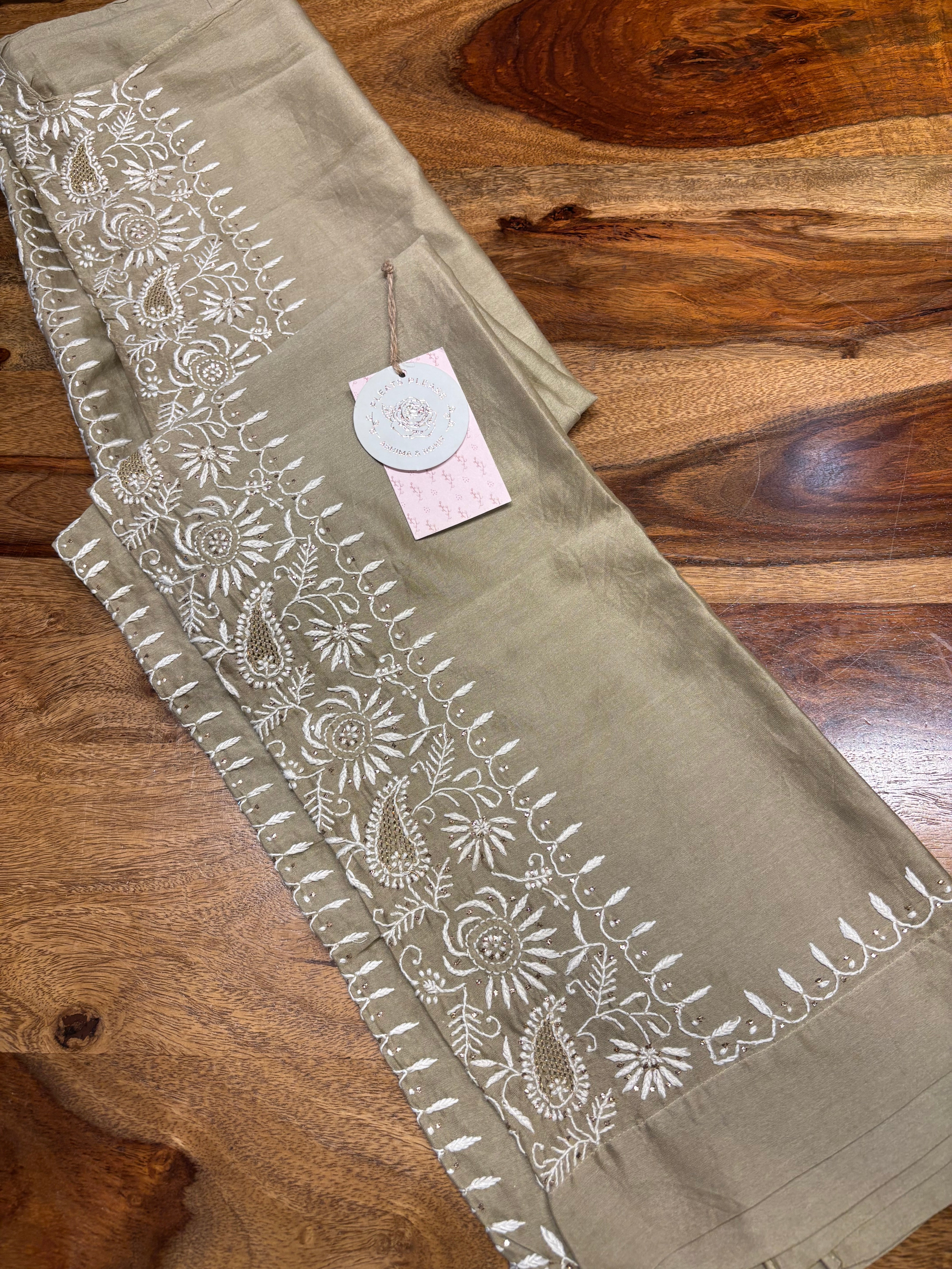 Brown Chanderi Silk Chikankari Co-ord Set
