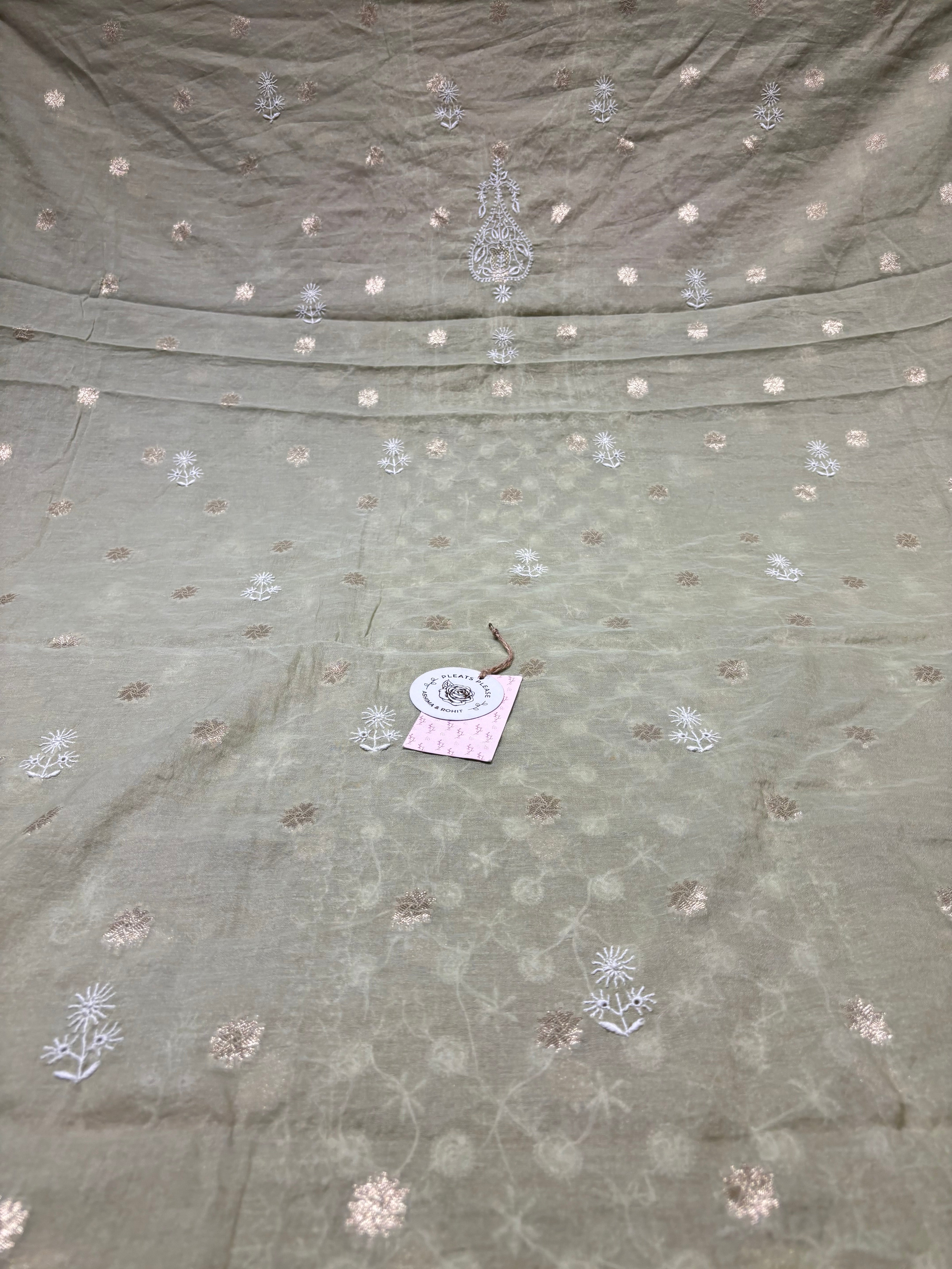 Green Chanderi silk Chikankari Kurta and Dupatta Fabric