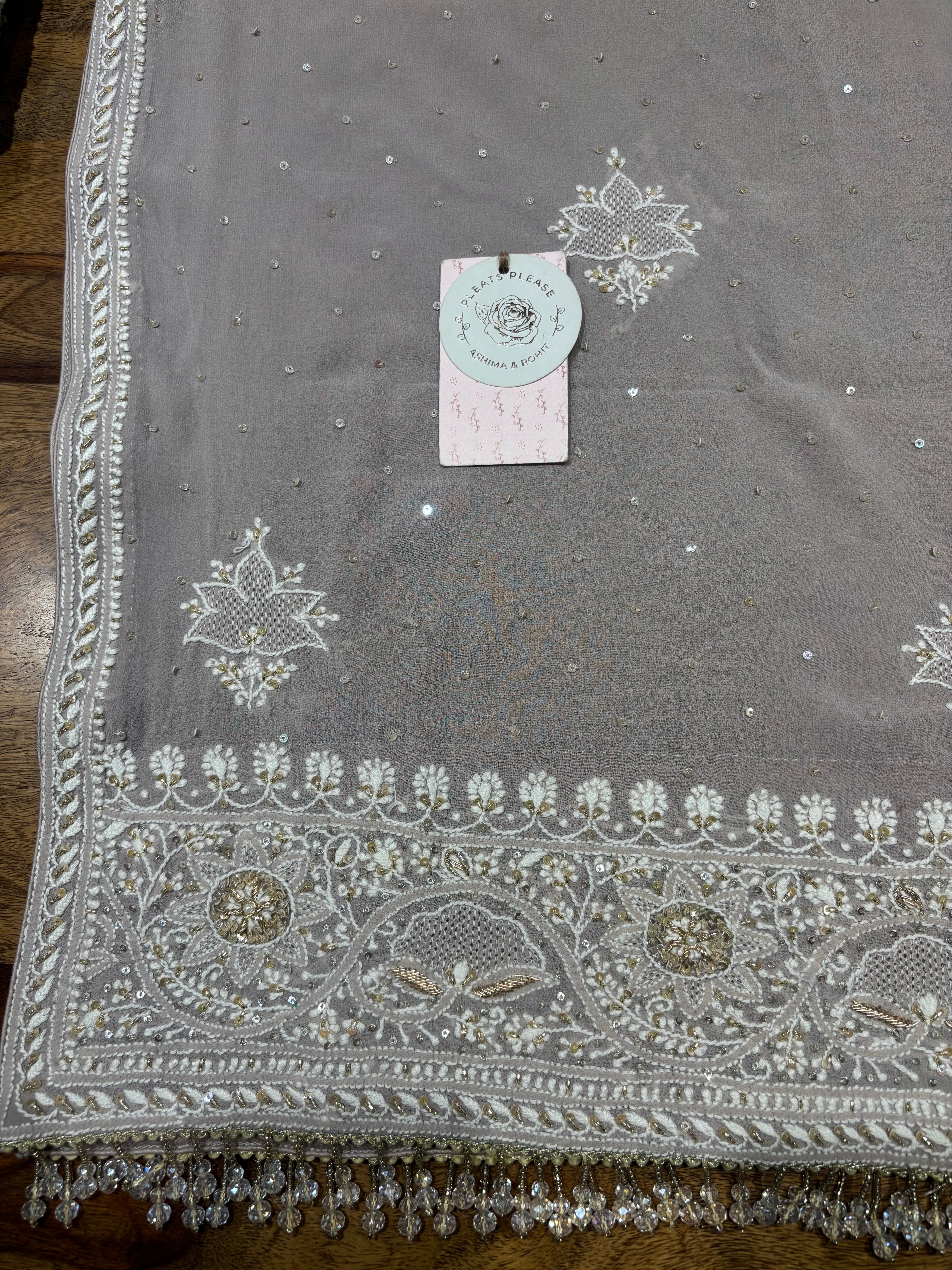 Lavender Gray Pure & Premium ek taar Georgette Chikankari Anarkali & Dupatta Set