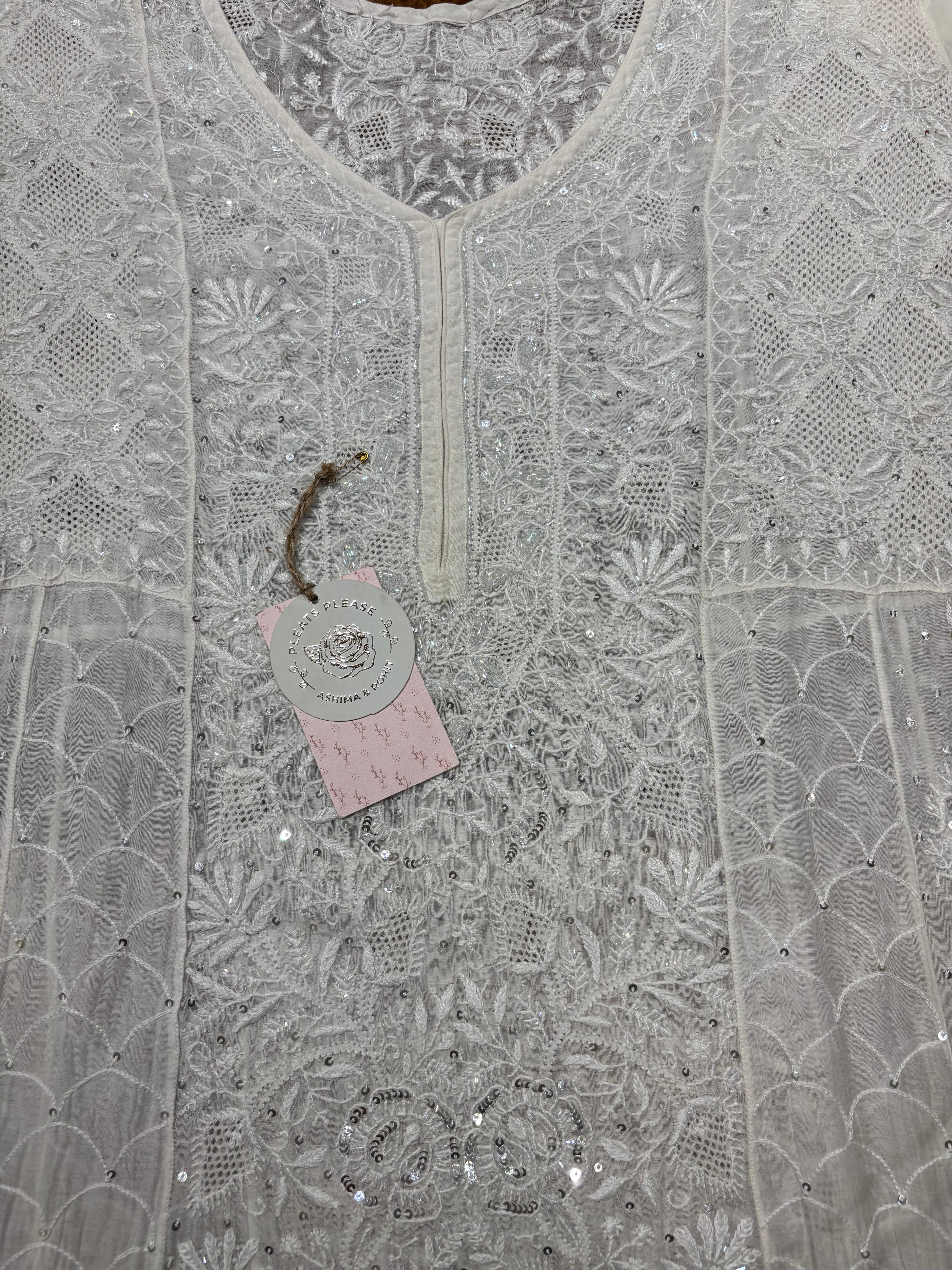 Dyeable Chanderi Mul Chikankari Anarkali and Dupatta set