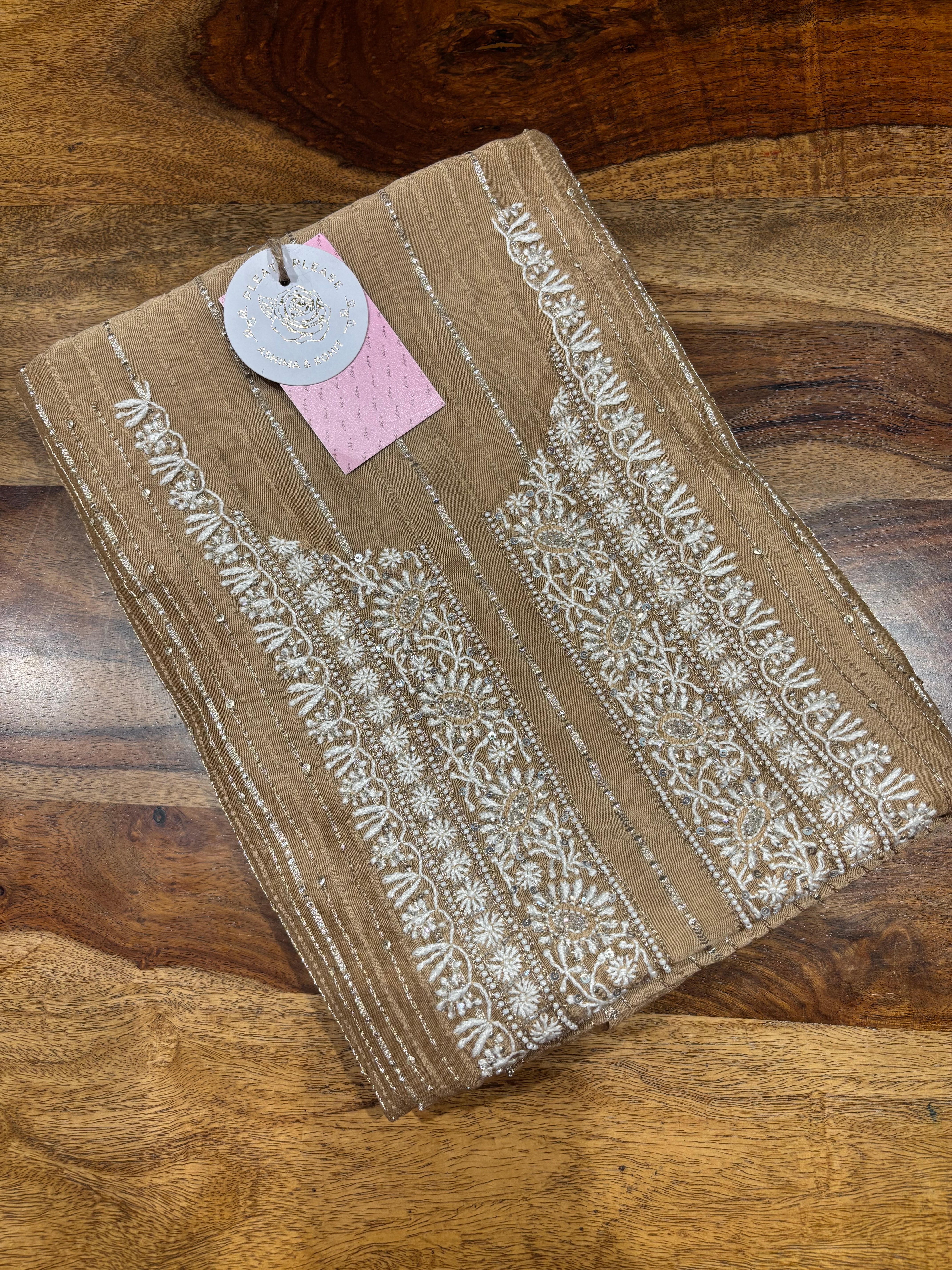 Brown Chanderi Silk Chikankari Men’s Kurta Fabric