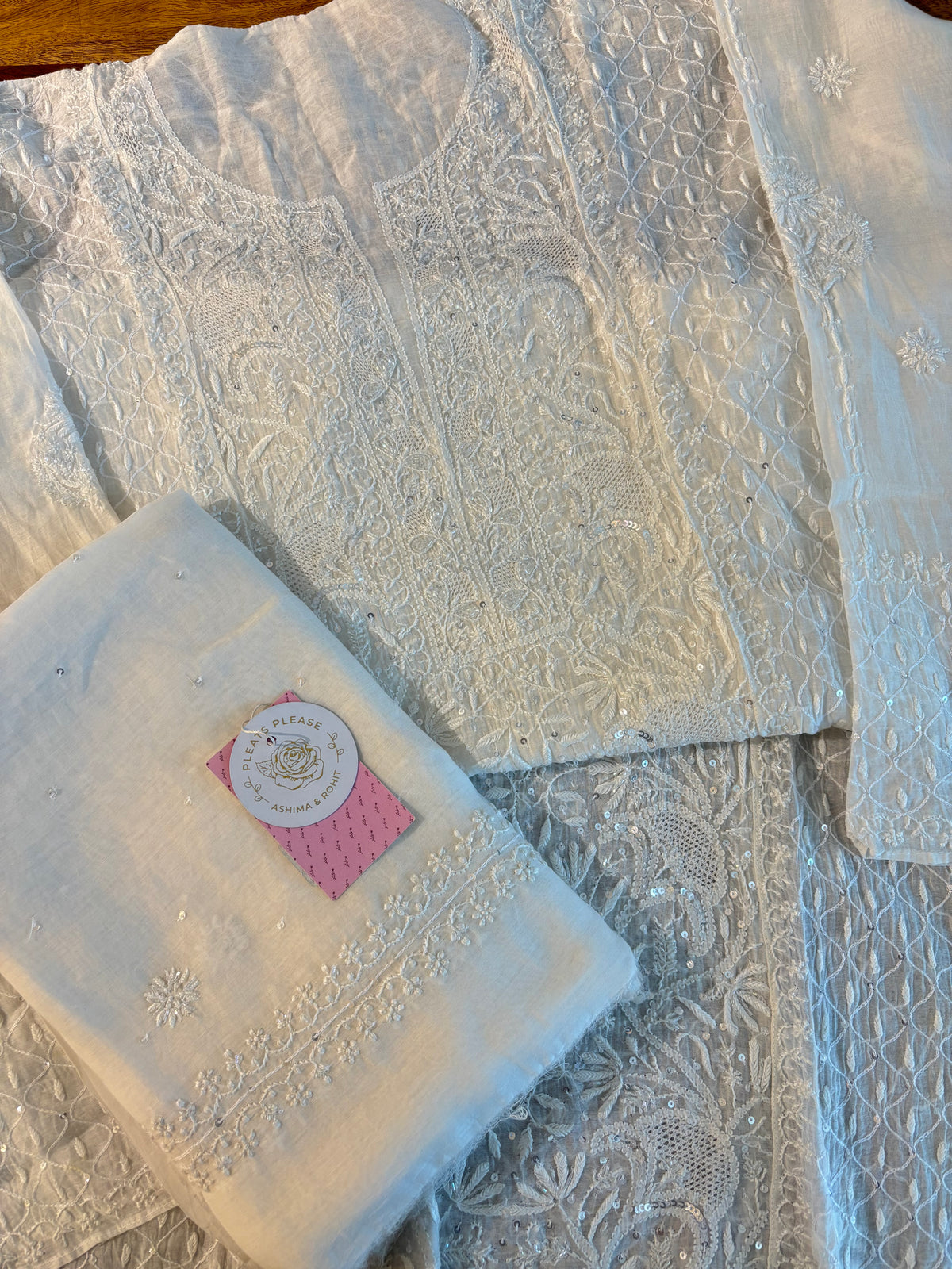 Dyeable Chanderi Chikankari Kurta & Dupatta - Pleats PleaseChikankari