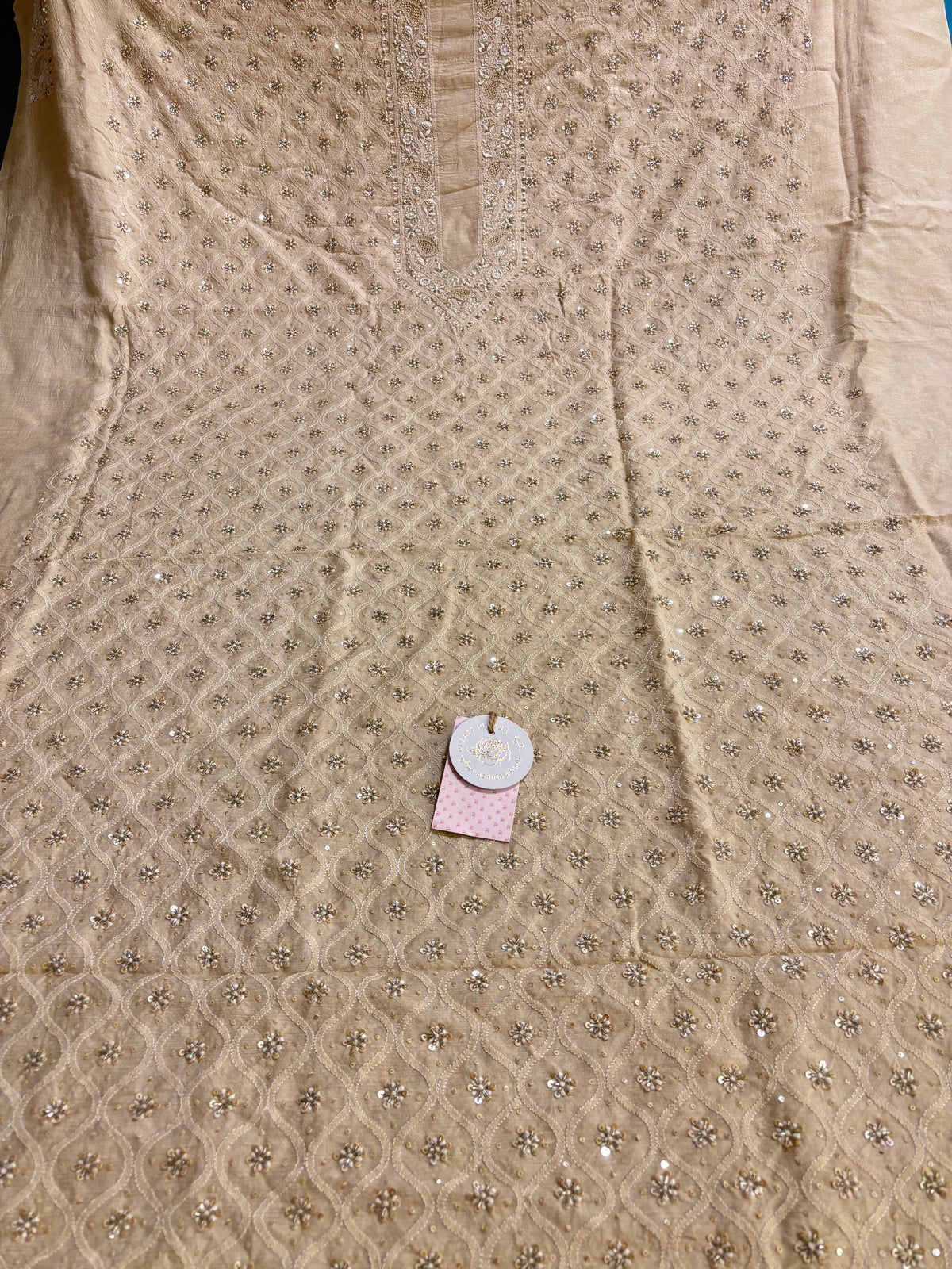 Dyeable Monga Silk Embellished Chikankari Men’s Kurta