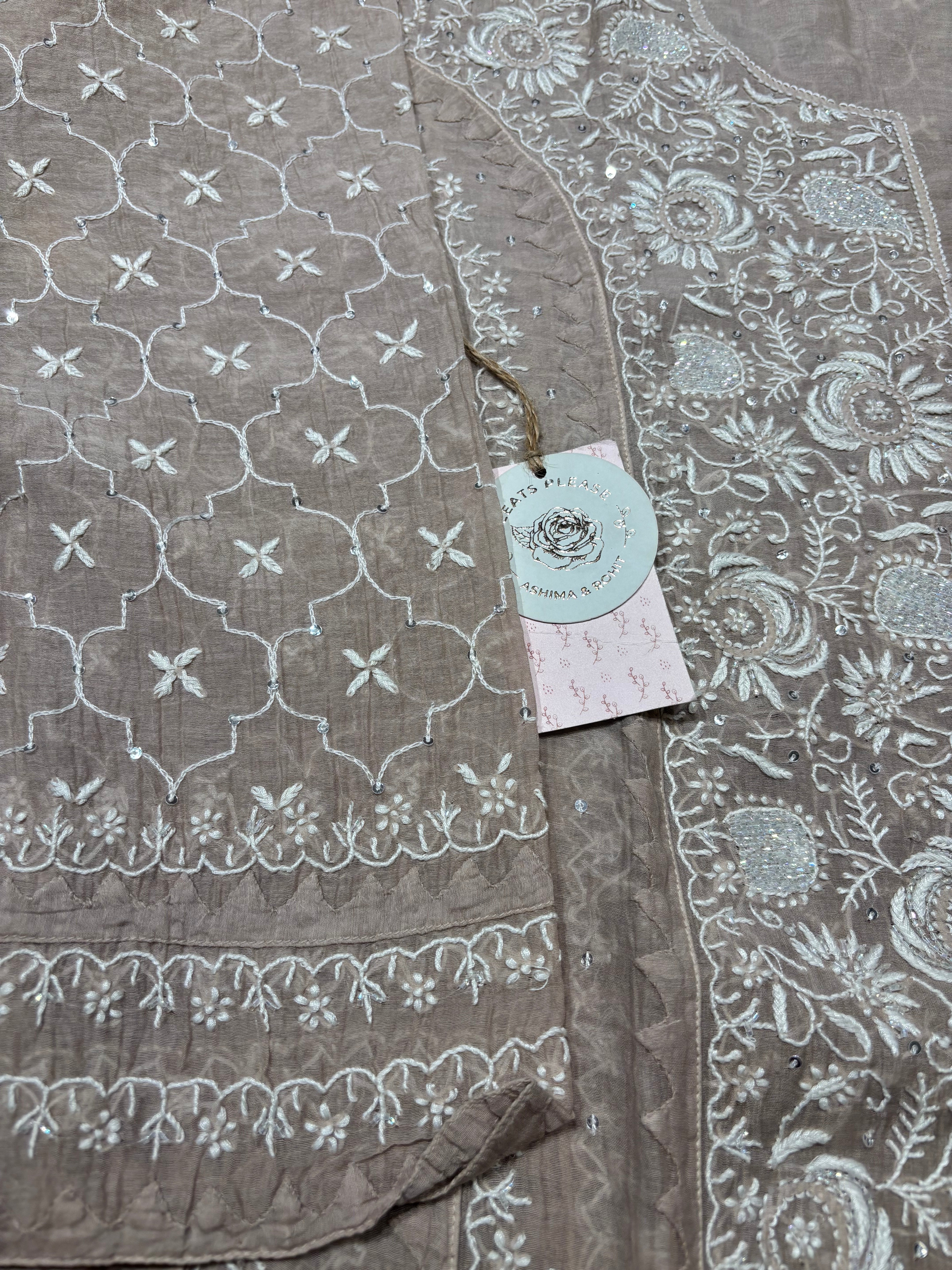 Chanderi Mul Chikankari Anarkali and Dupatta set