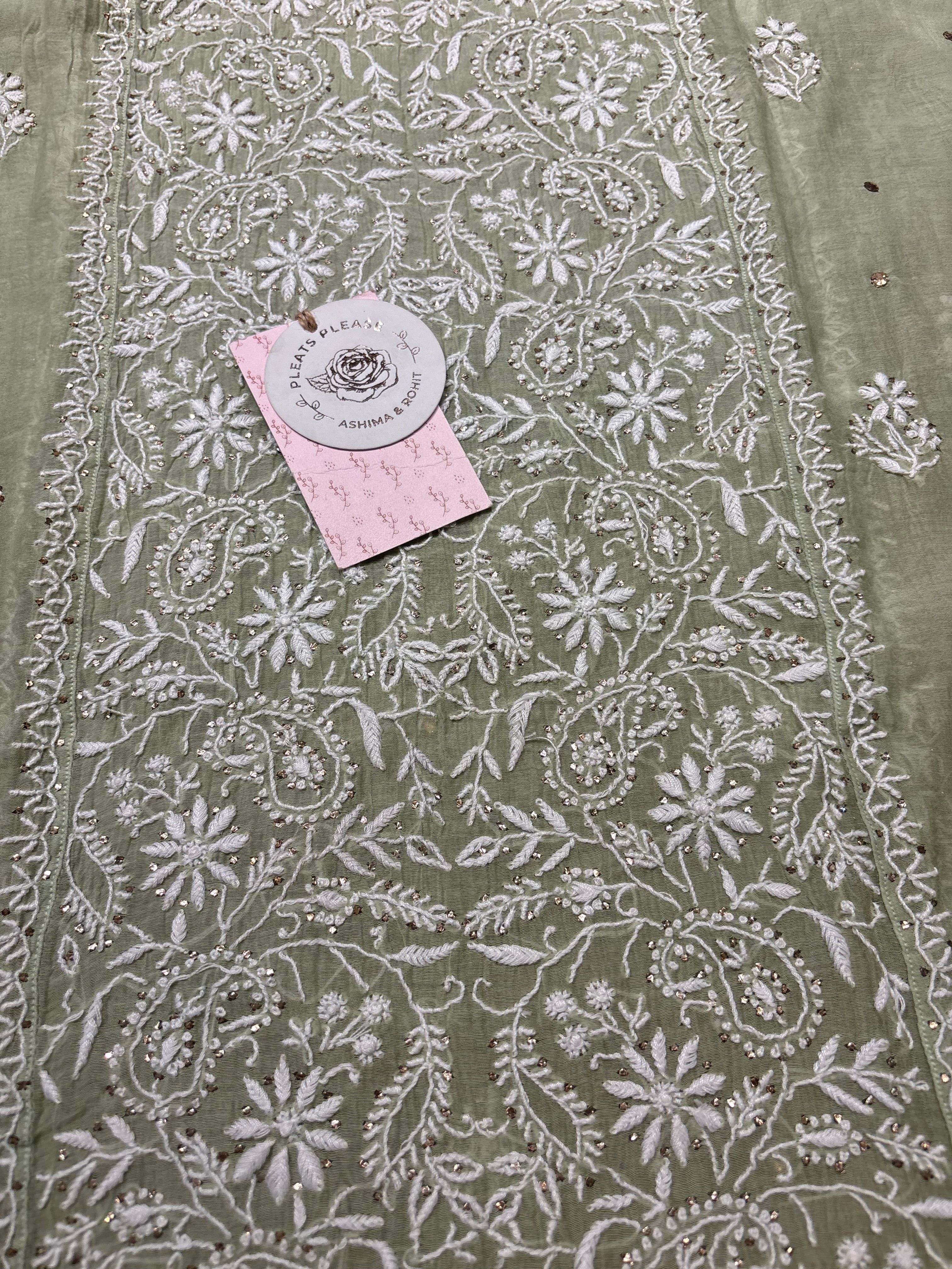Sage Green Chanderi Mul Chikankari Kurta and Dupatta set