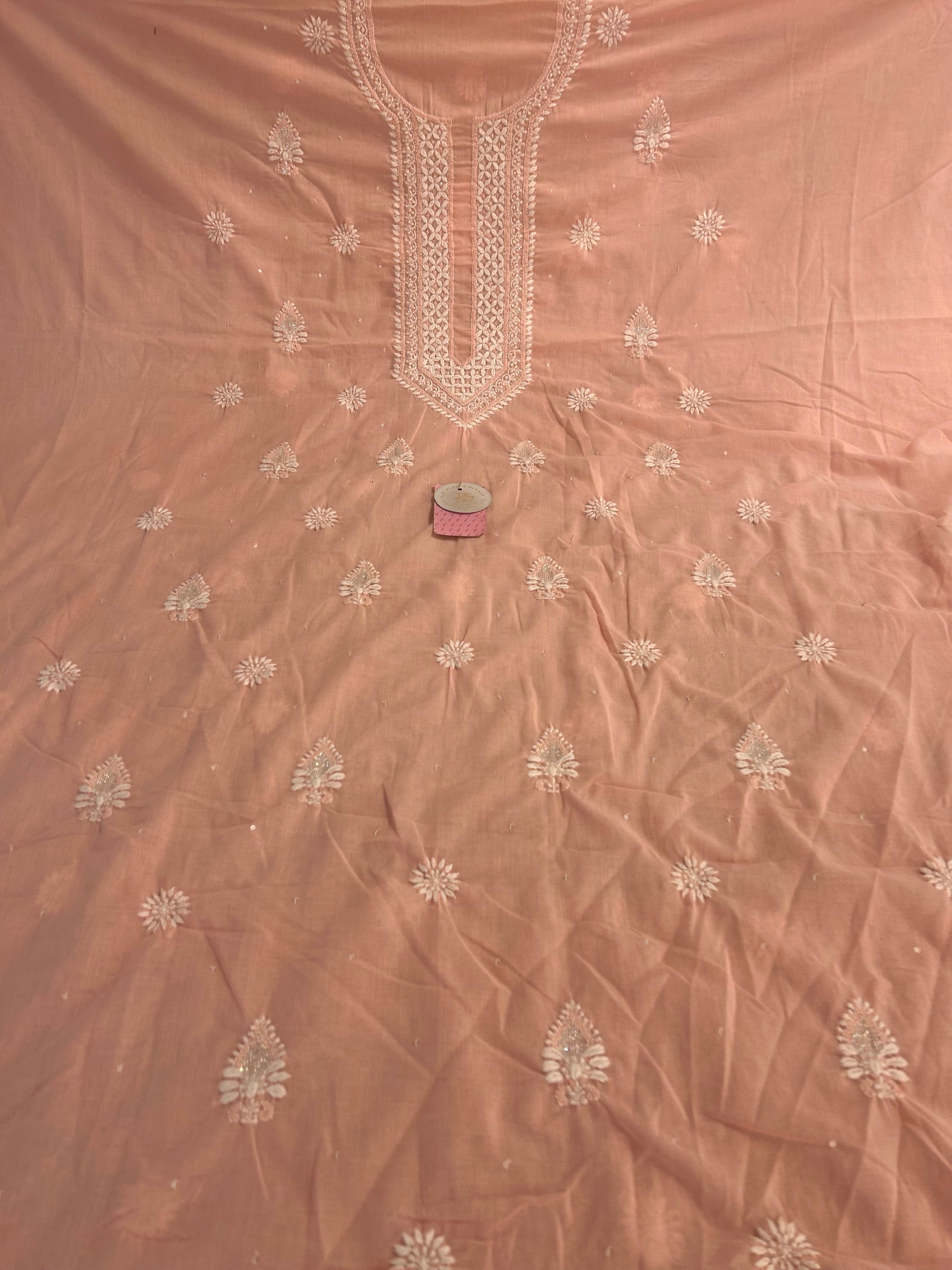 Peach Mulmul Chikankari Kurta