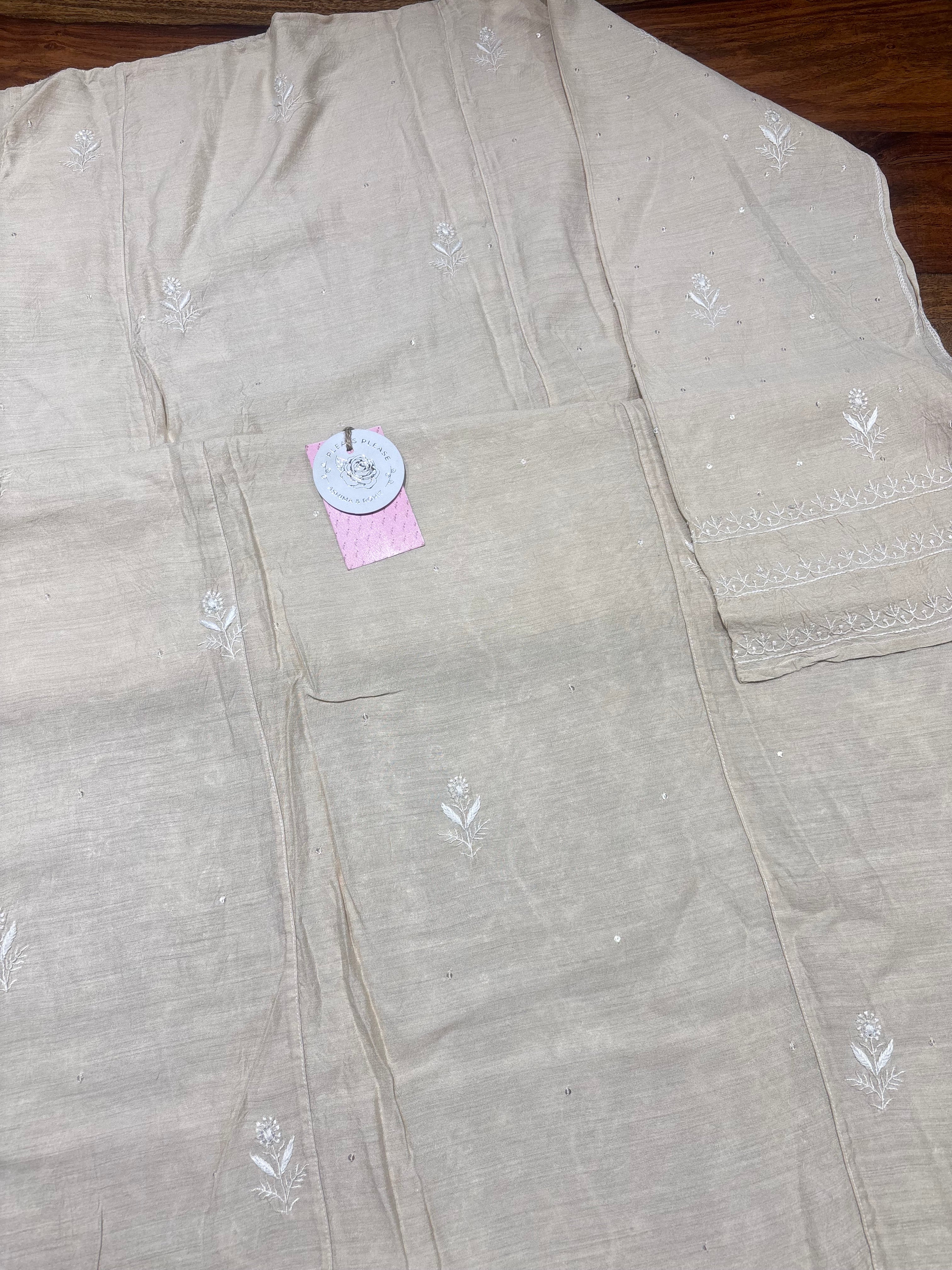 Dyeable Pure & Premium Monga Silk Chikankari Kurta & Dupatta Set