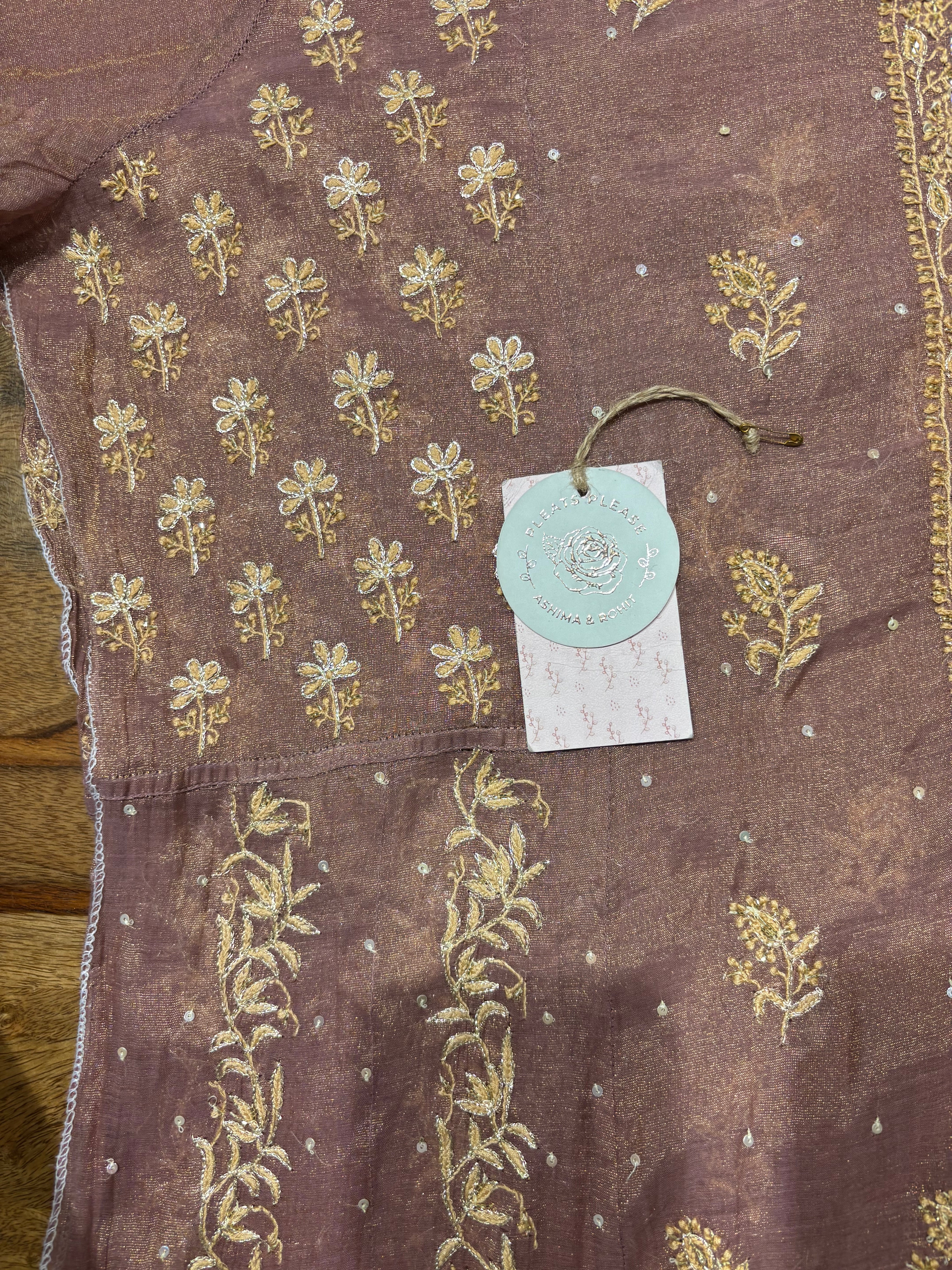 Garnet Pure and Premium Tissue Chikankari Aline Anarkali & Dupatta Set