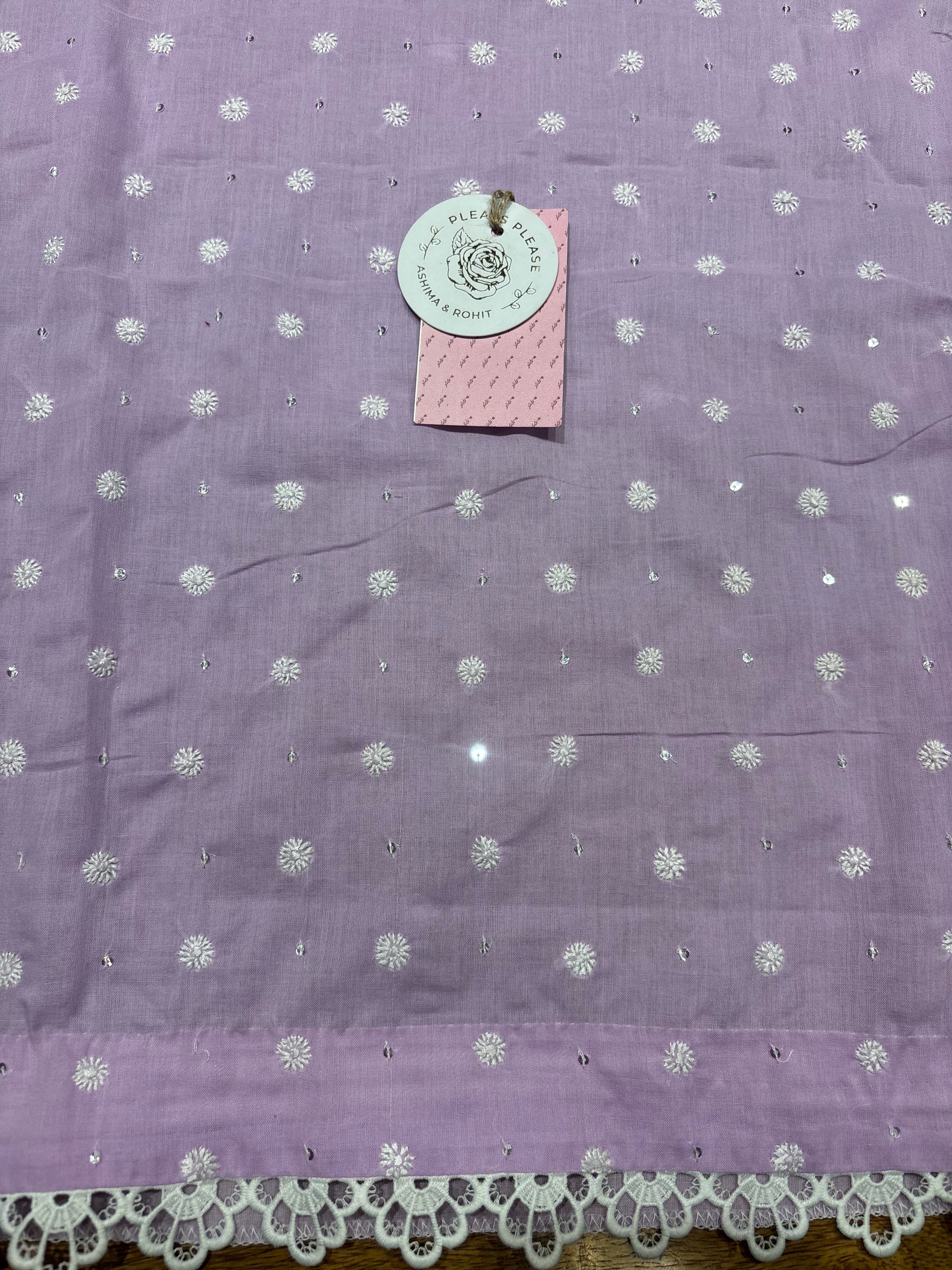 Lilac Mulmul Chikankari Kurta Fabric