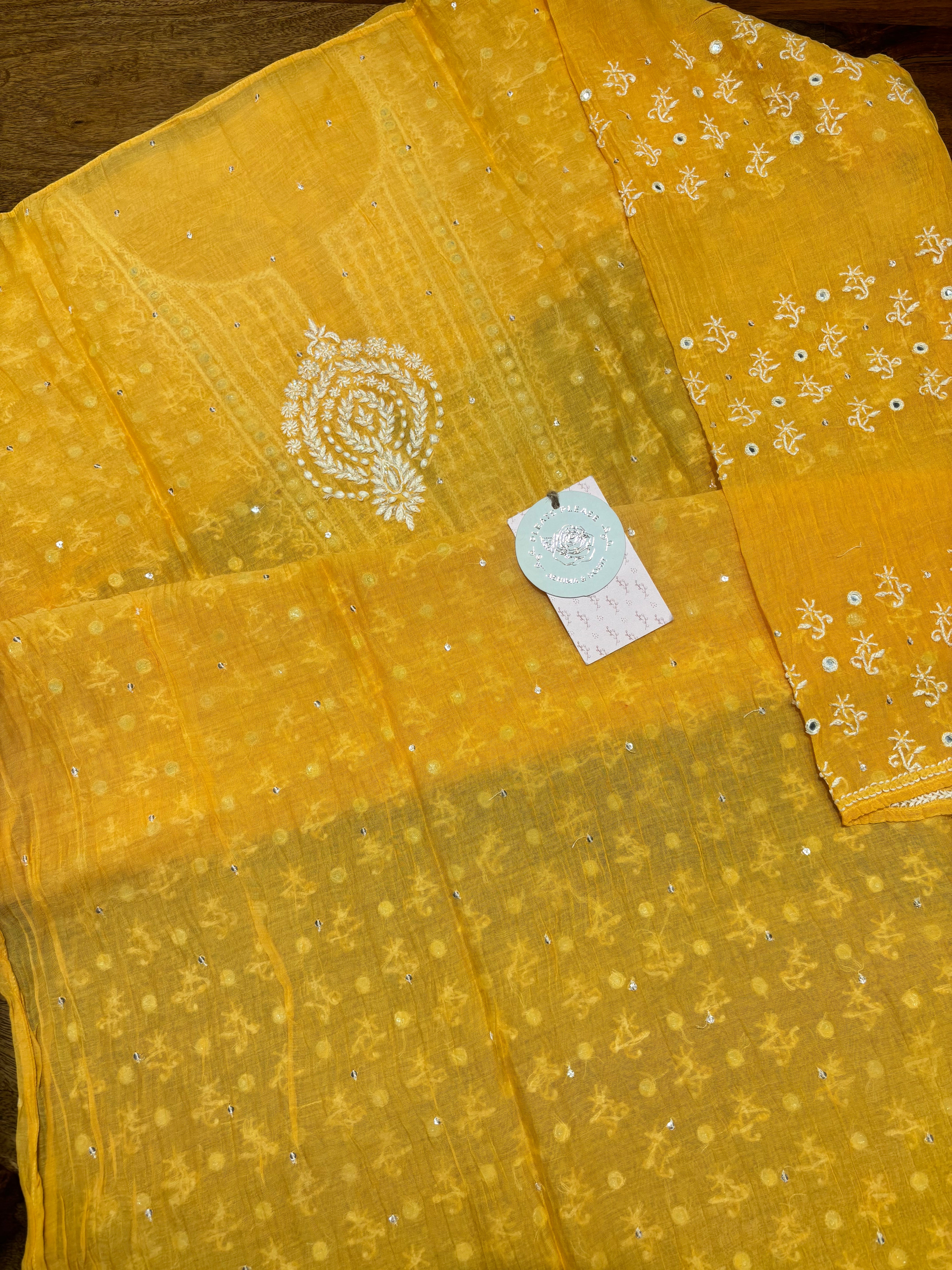Mango Yellow Chanderi Mul Chikankari Kurta & Dupatta Set