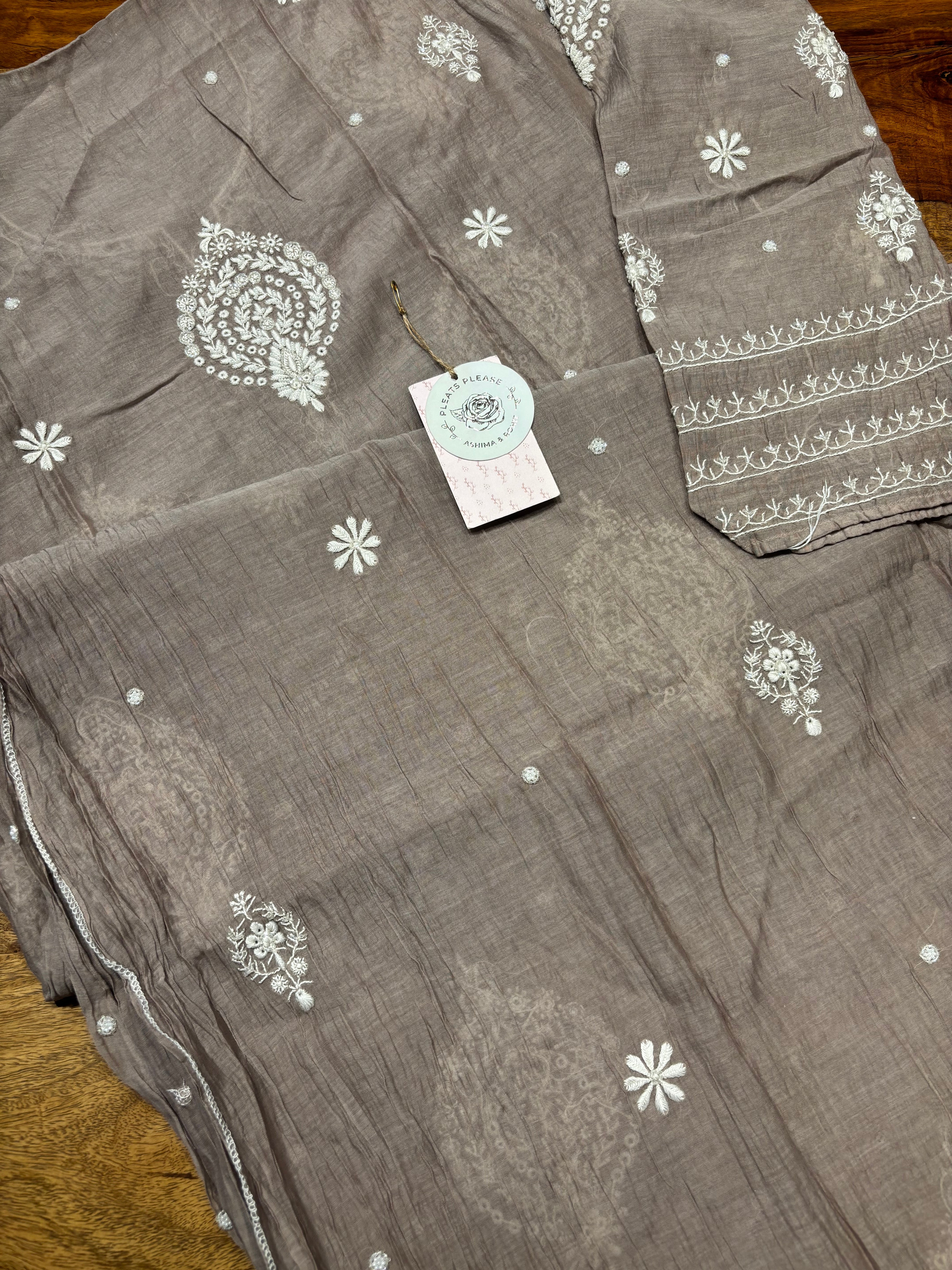 Brown Chanderi Mul Chikankari Kurta and Dupatta