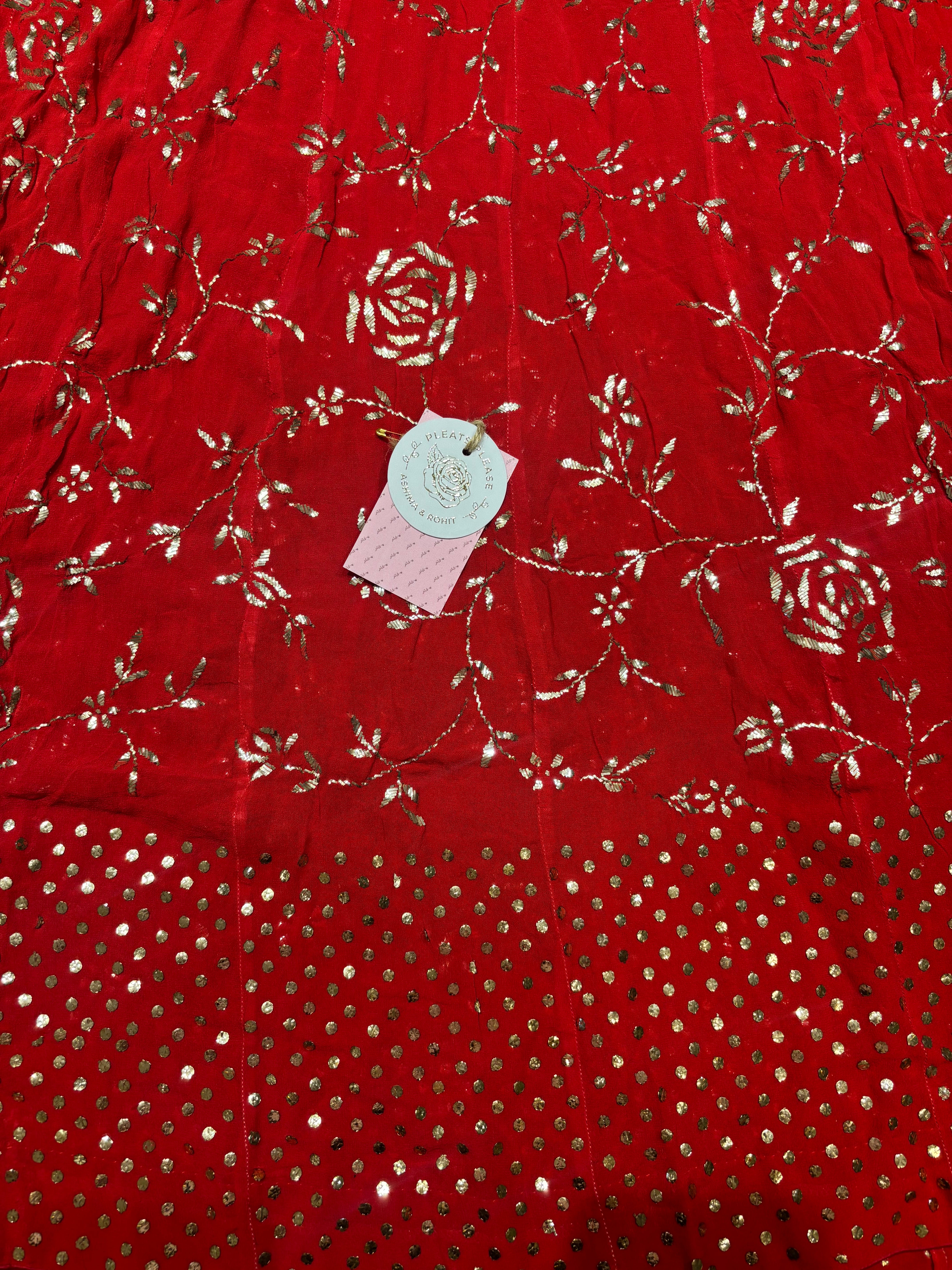 Red Pure and Premium Georgette Mukaish Anarkali and Dupatta Set