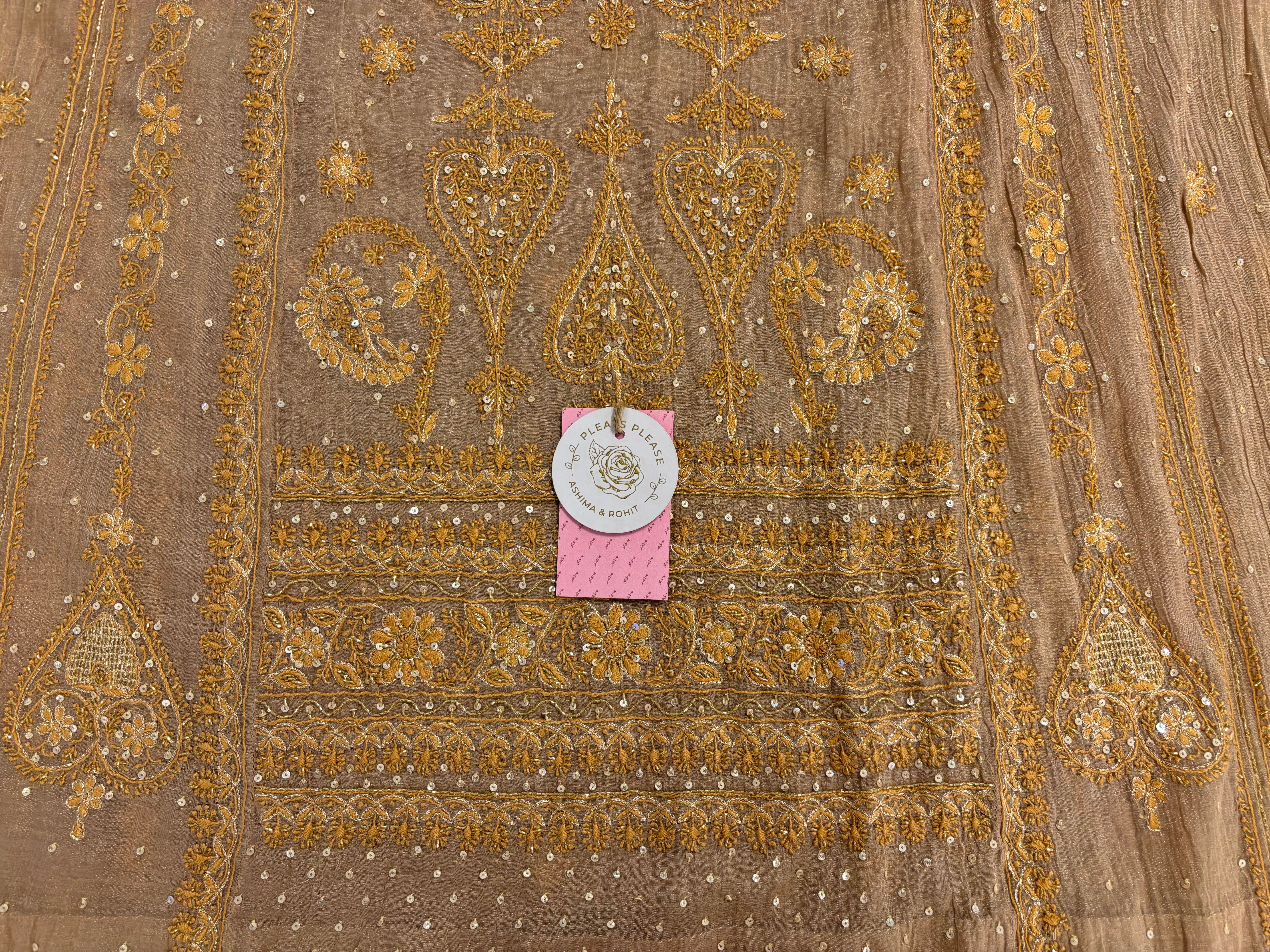 Rosewood Taupe Pure & Premium Tissue Chikankari A line Anarkali & Dupatta