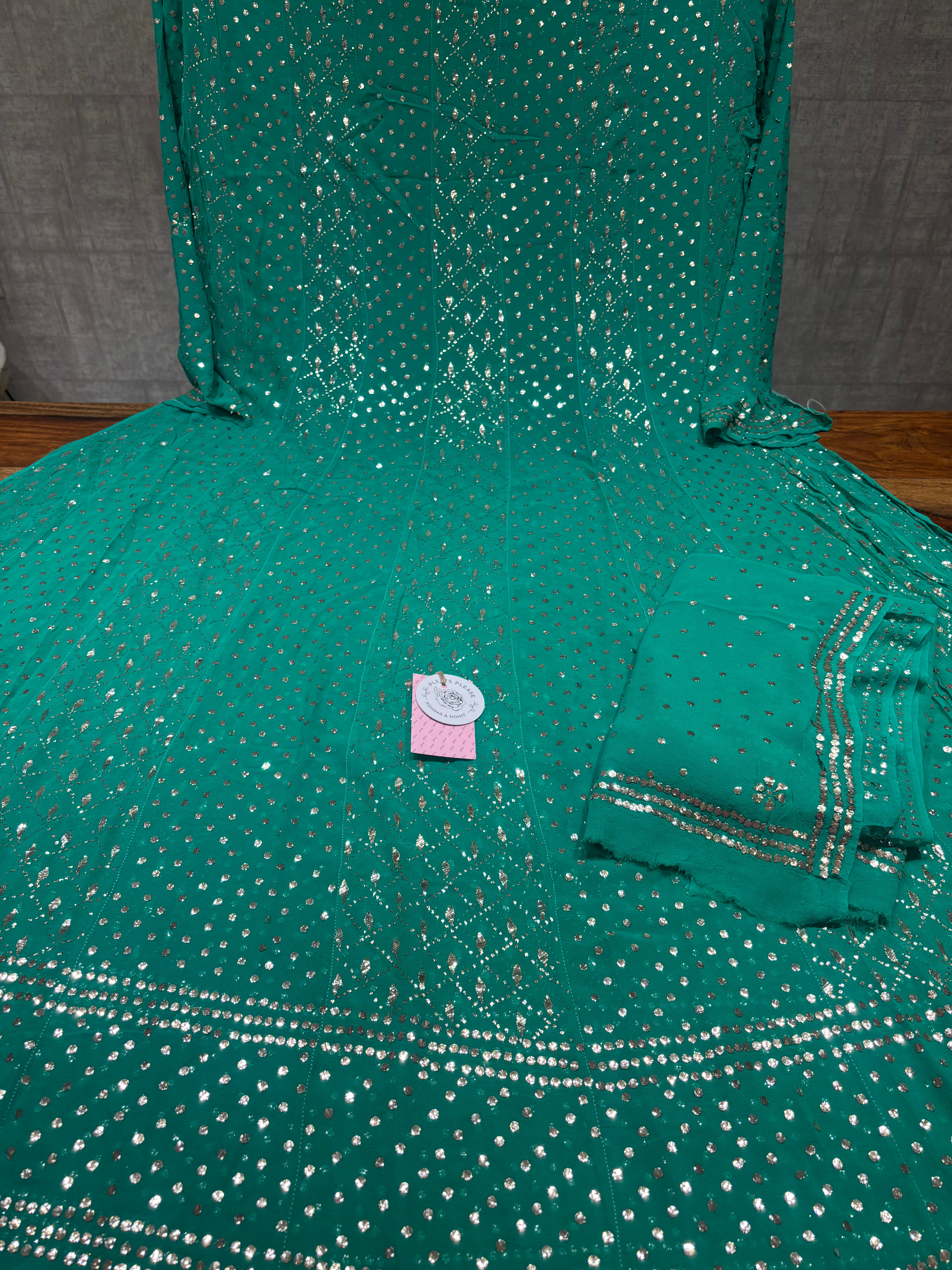Emerald Green Pure & Premium Georgette Mukaish Anarkali & Dupatta Set