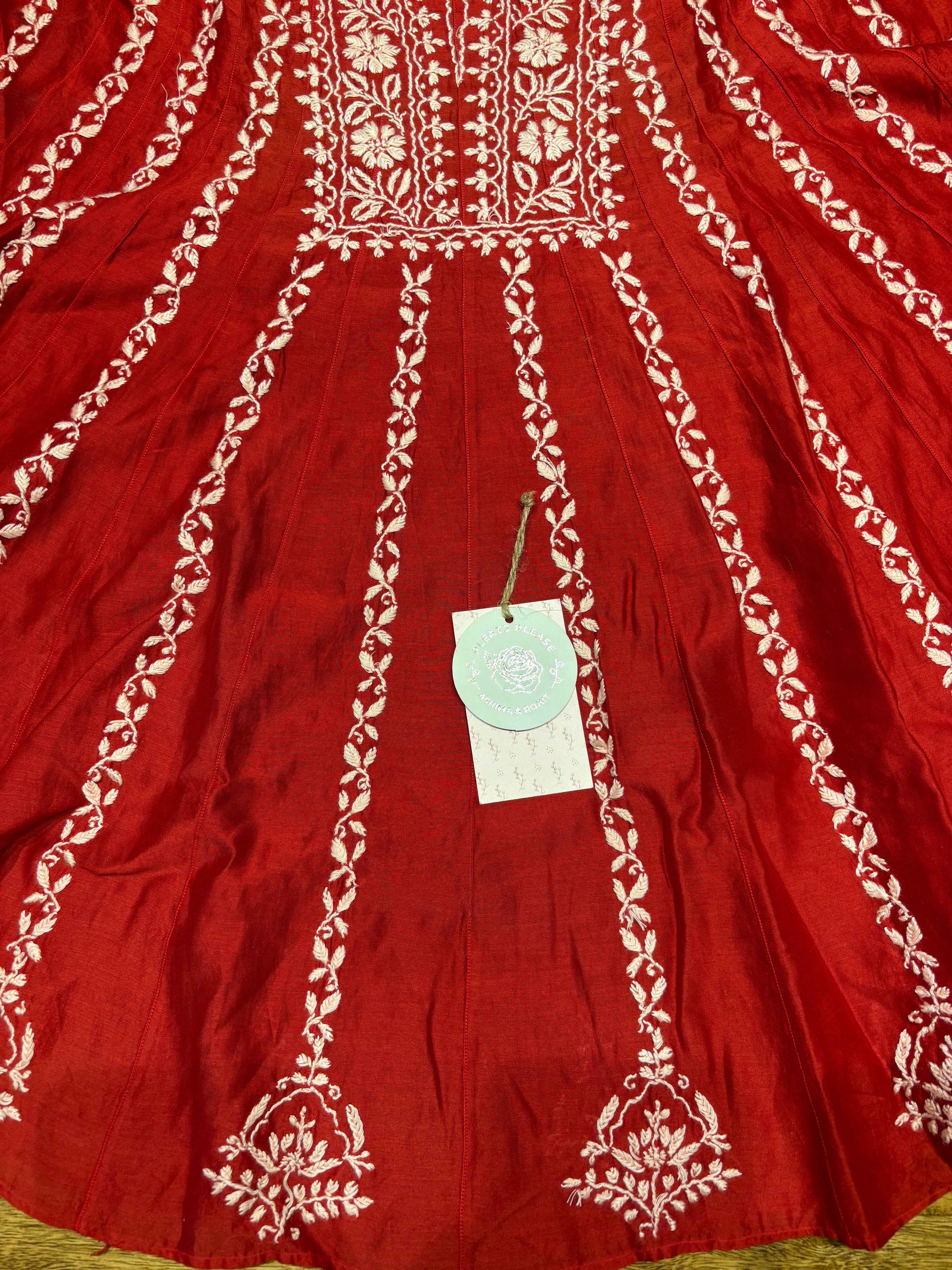 Red Chanderi Silk Chikankari Co-ord Set - Pleats PleaseChikankari