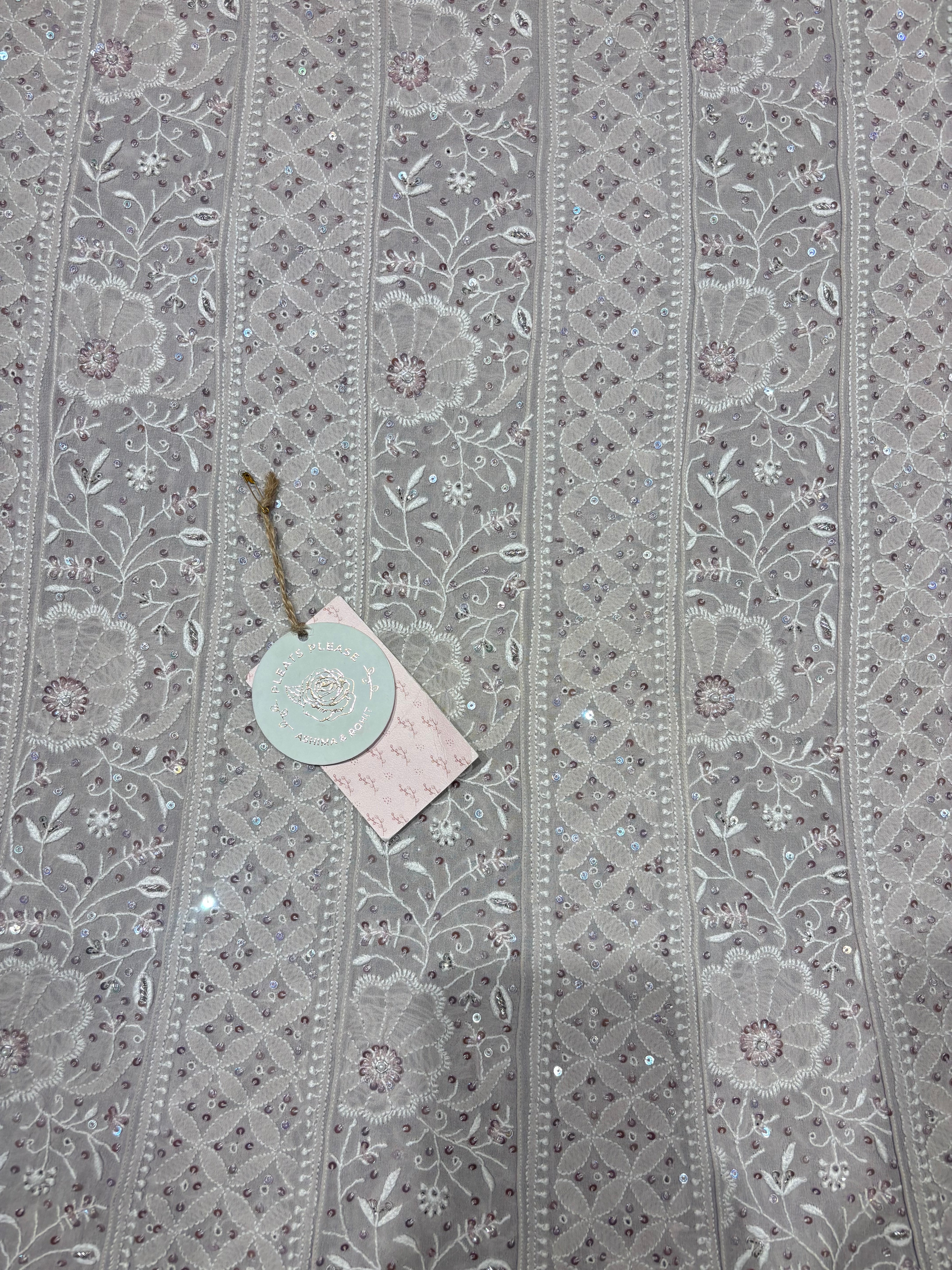 Lavender Latte Pure Georgette Chikankari Anarkali and Dupatta set