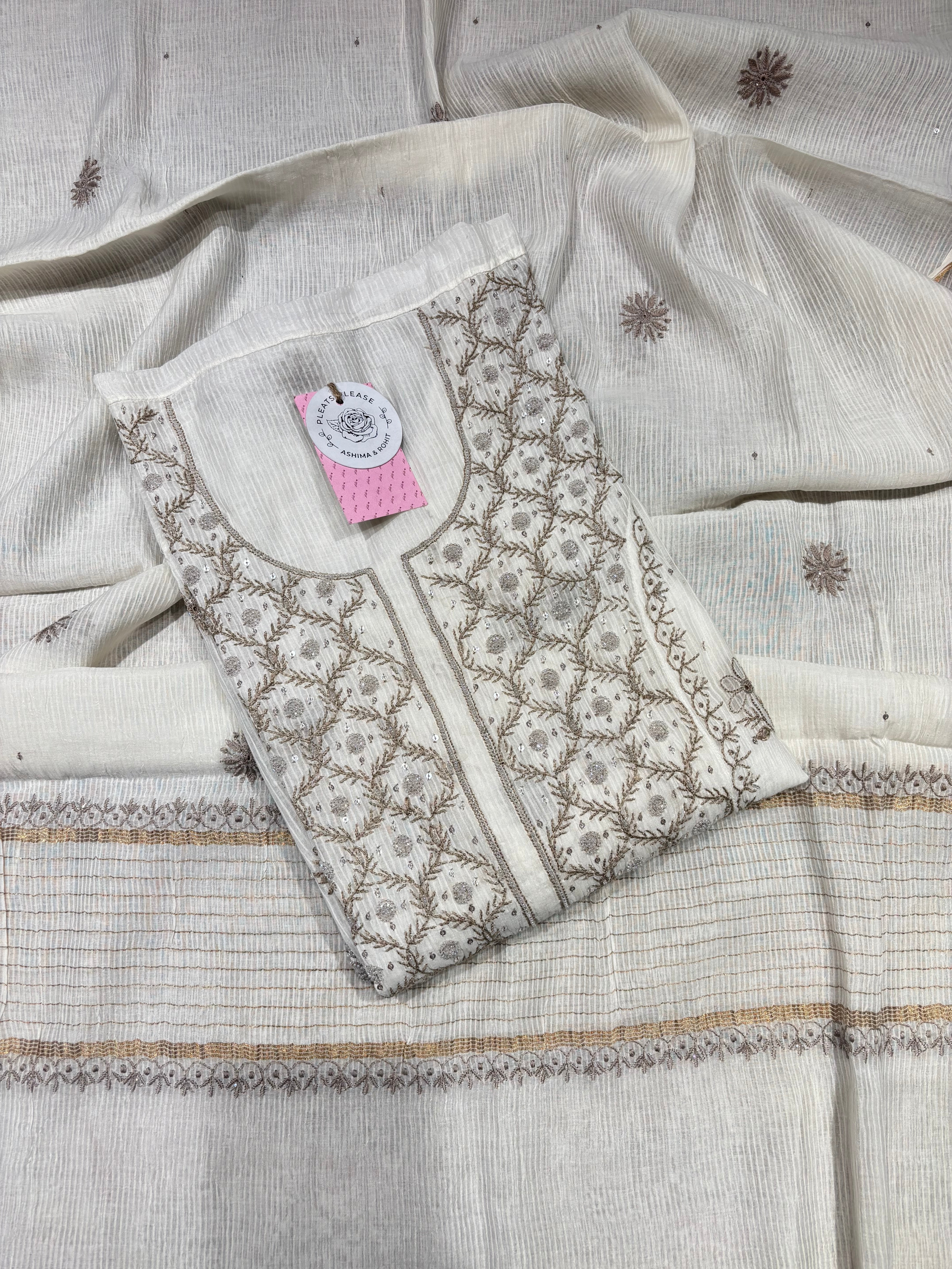 Dyeable Chanderi Maheshwari Chikankari Kurta & Dupatta Set