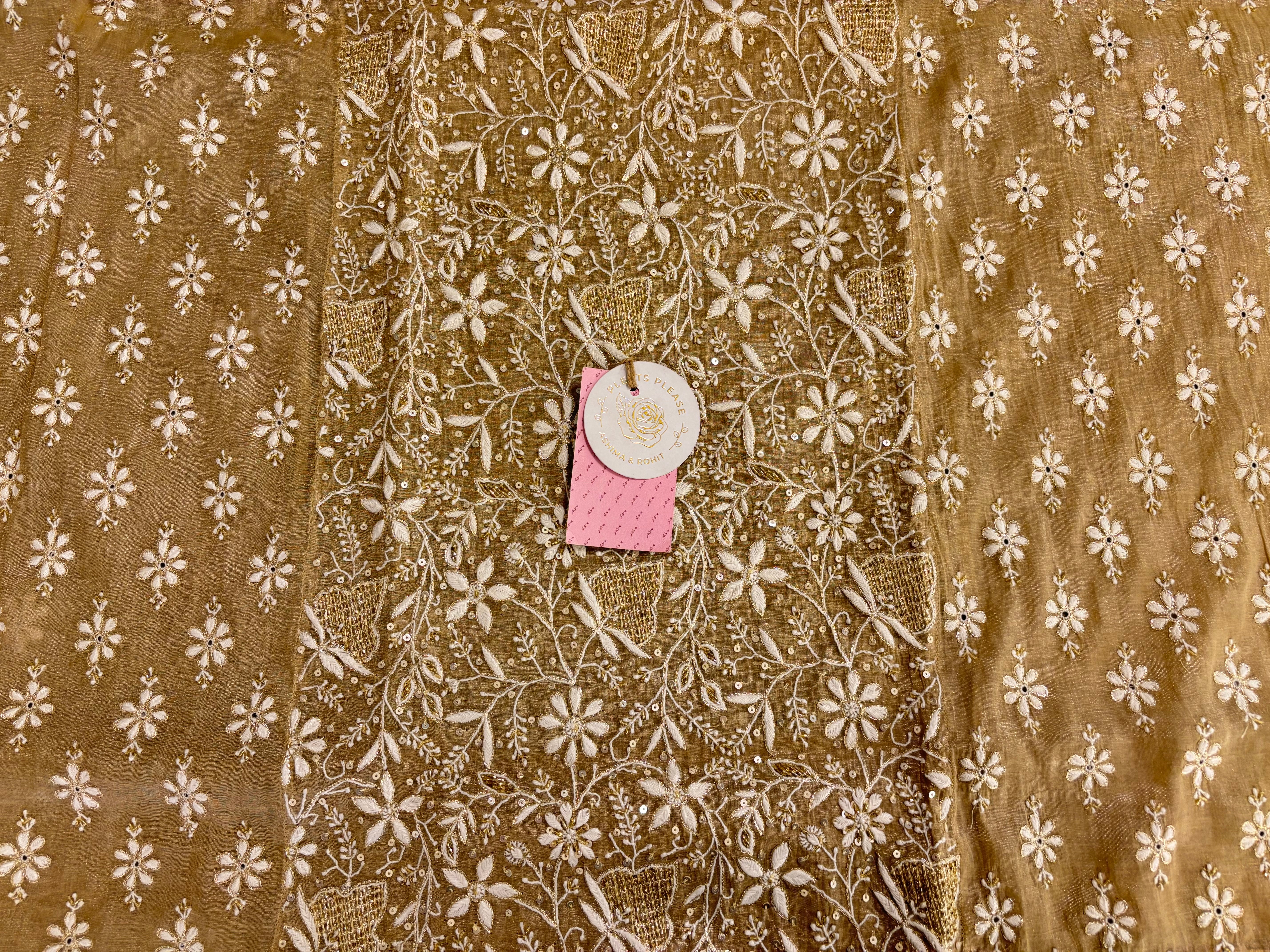 Beige Pure Tissue Chikankari Kurta & Dupatta
