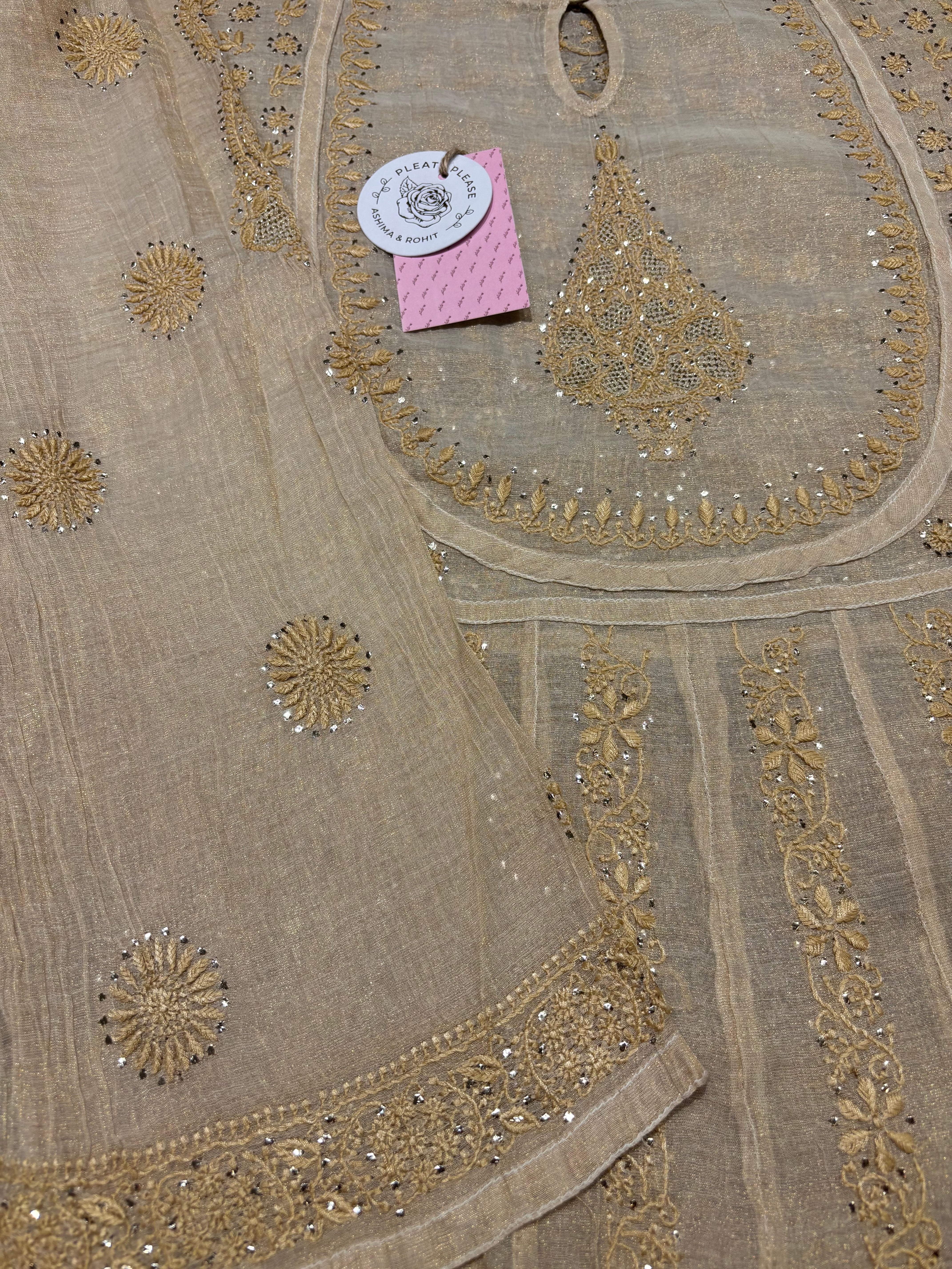 Dyeable Pure and Premium Tissue Chikankari & Mukaish Bajirao Anarkali and Dupatta Set