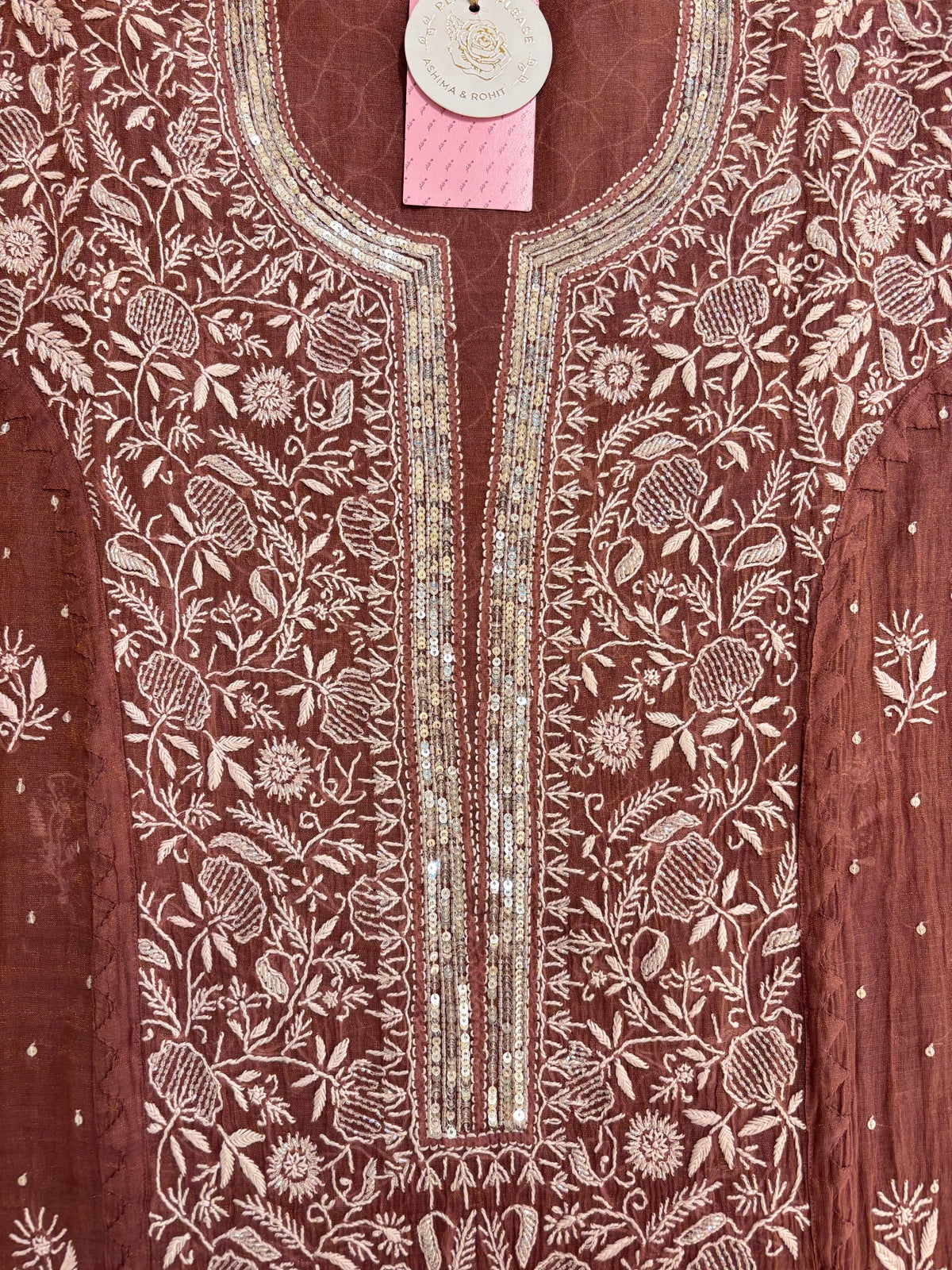 Mauve-Brown Tissue Chikankari Kurta & Dupatta