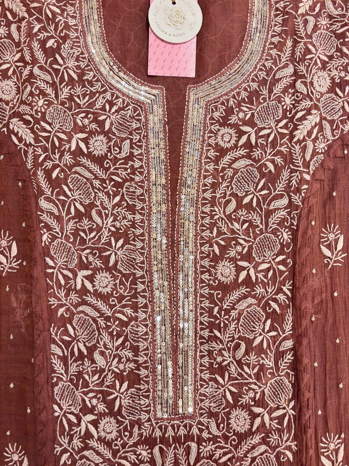 Mauve-Brown Tissue Chikankari Kurta & Dupatta