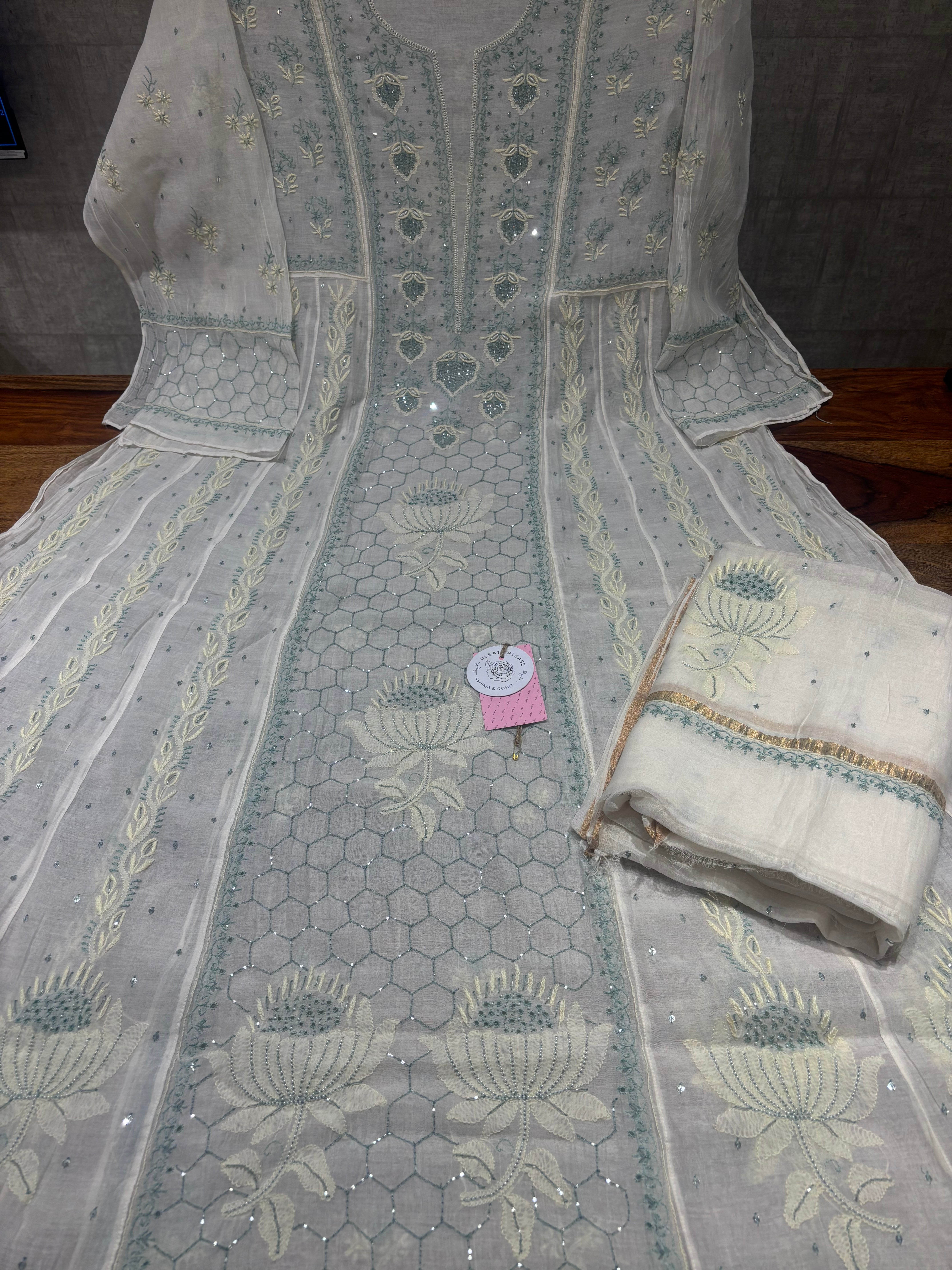 Dyeable Chanderi Mul Chikankari Anarkali & Dupatta Set