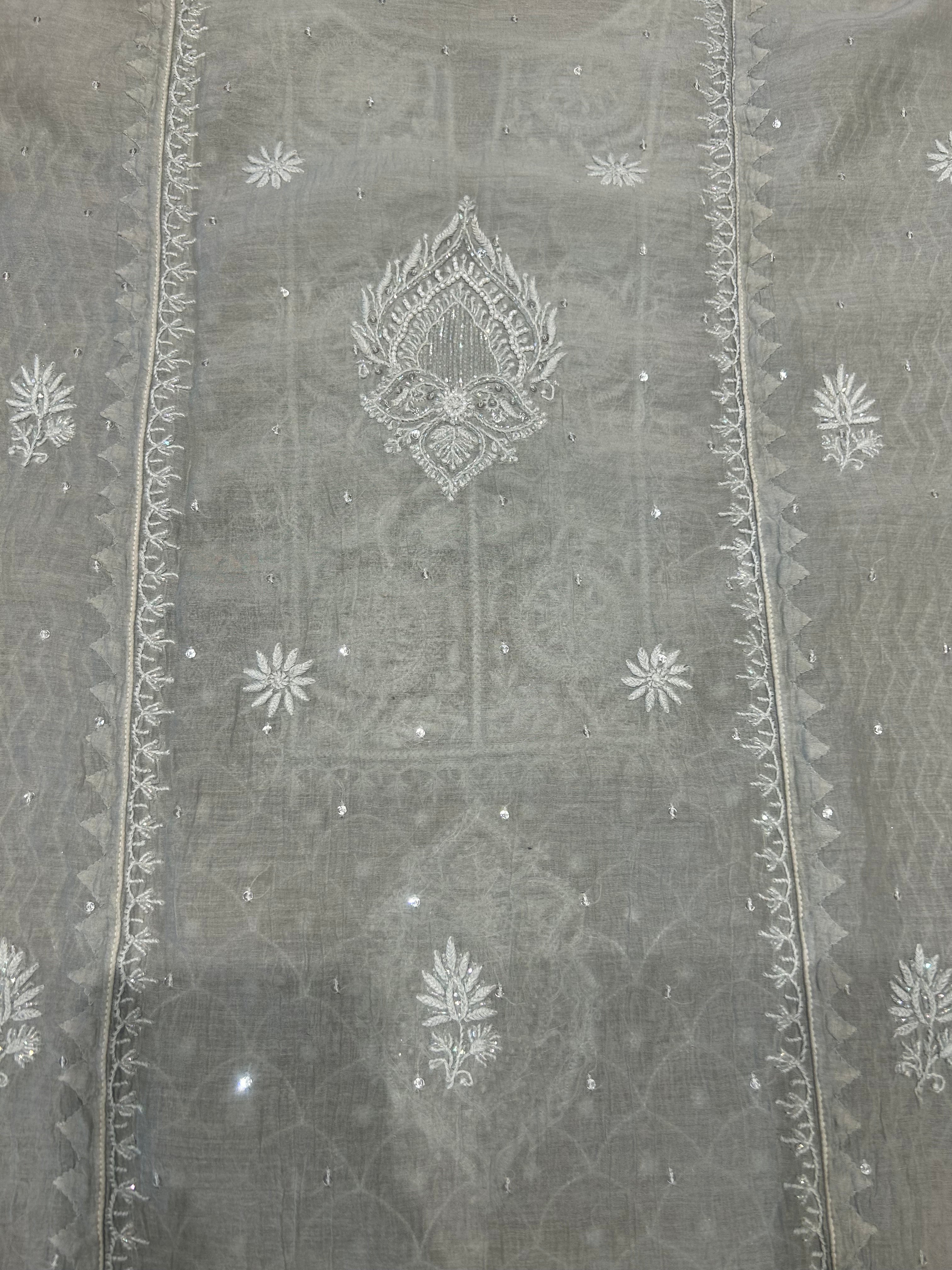 Mossy Green Chanderi Mul Chikankari Kurta and Dupatta