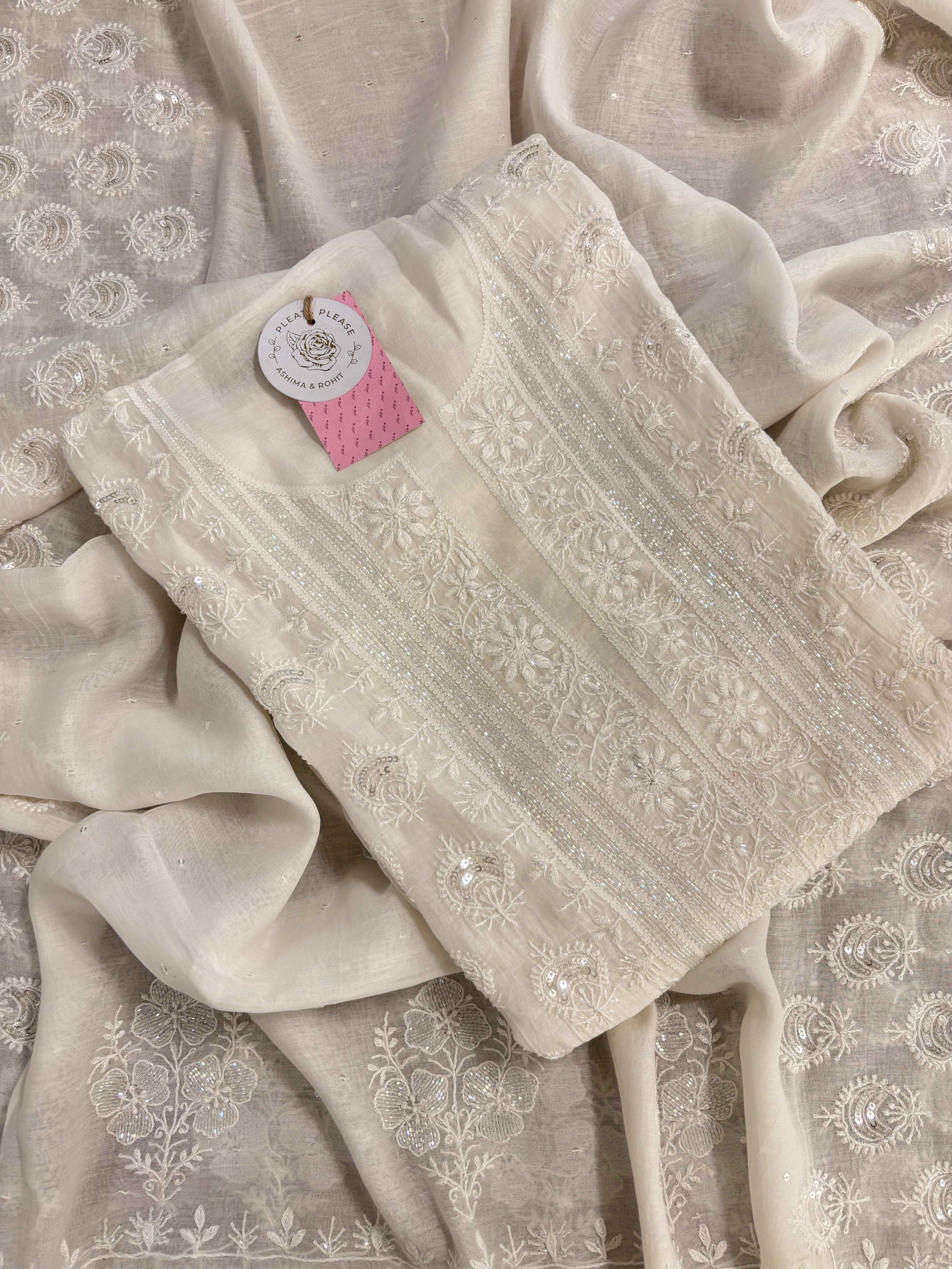 Dyeable Chanderi Chikankari Kurta & Dupatta