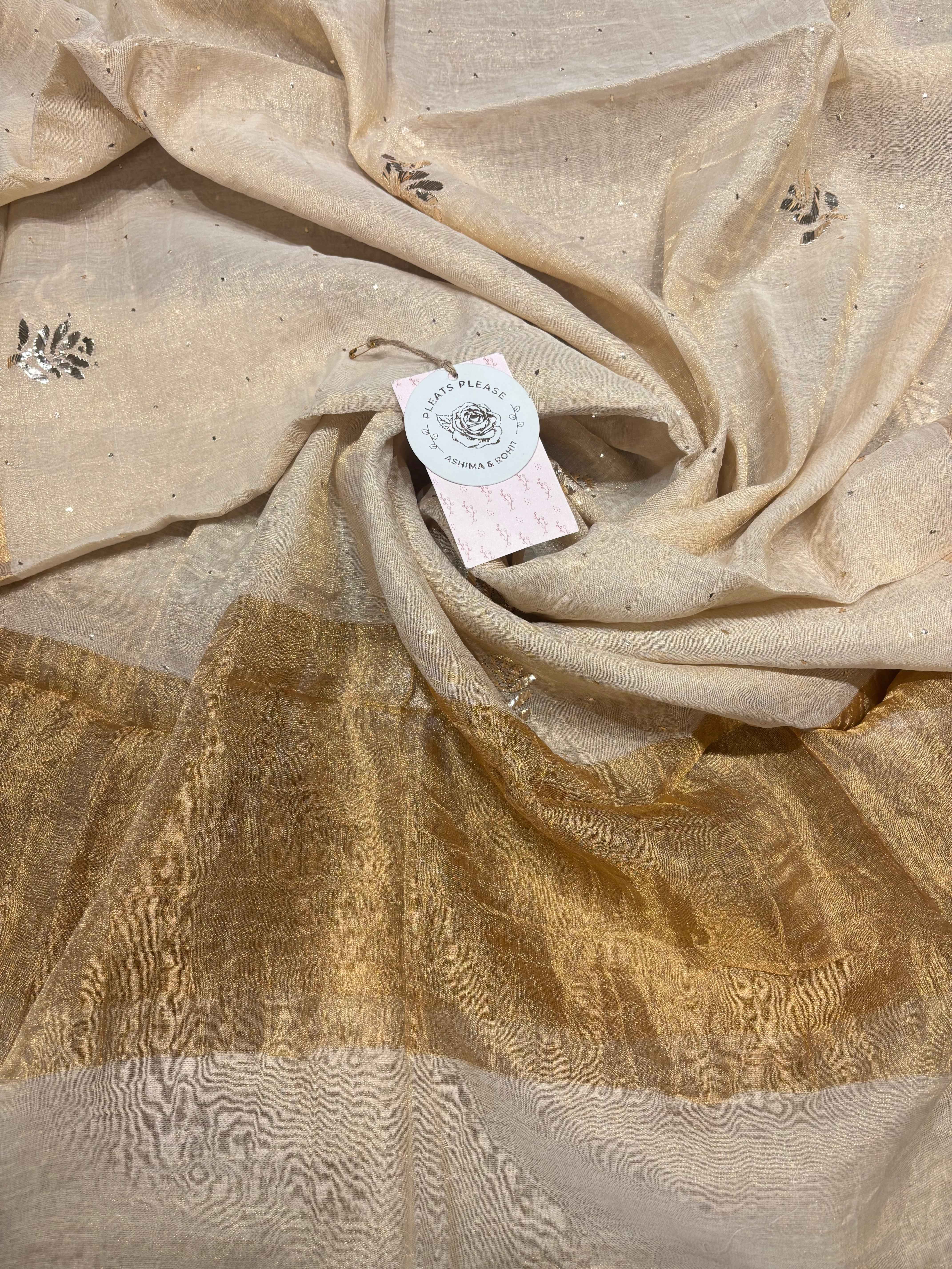 Gold Pure And Premium Tissue Mukaish Dupatta - Pleats PleaseChikankari