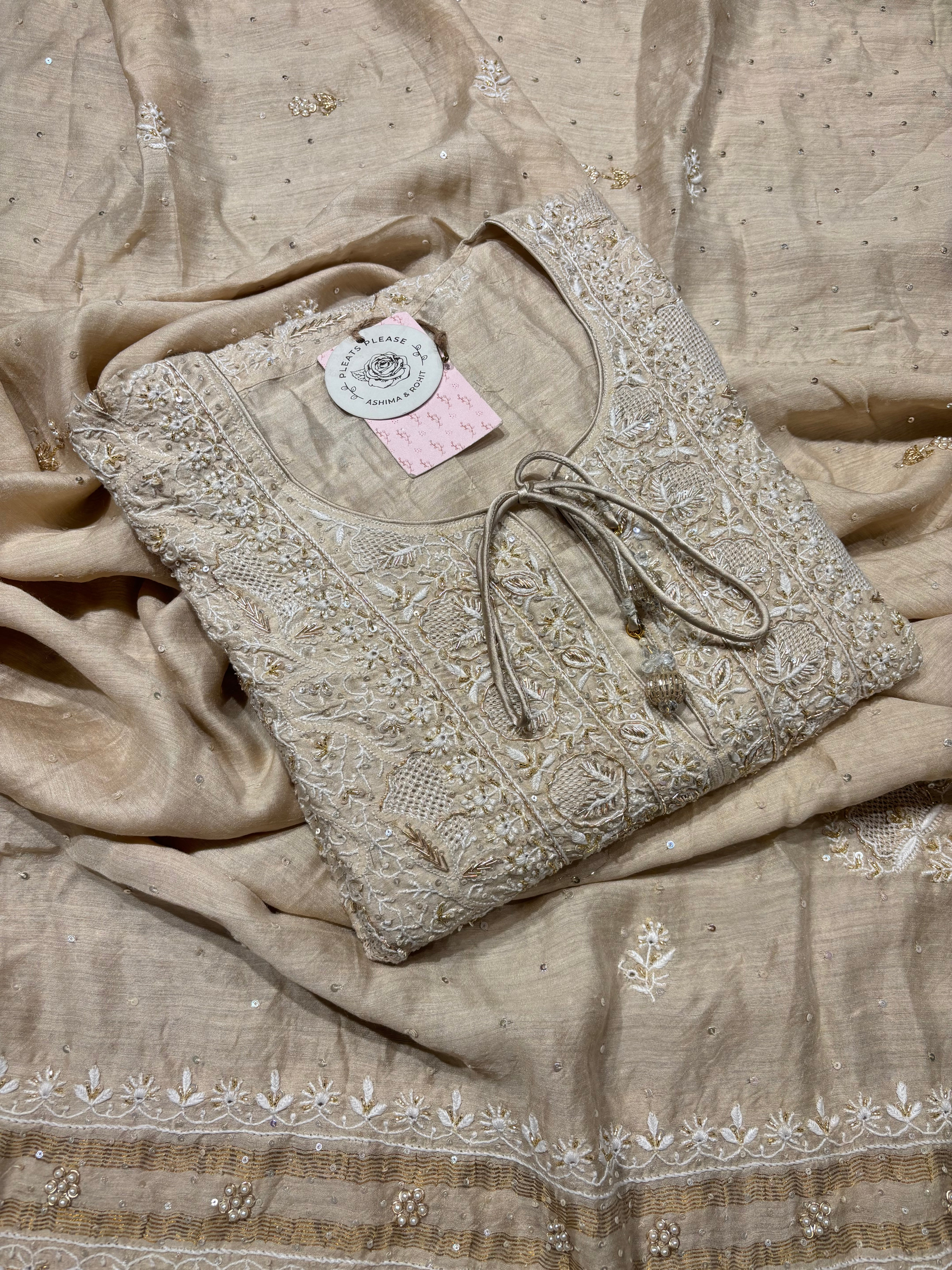 Dyeable Monga Silk Chikankari Kurta & Dupatta Set