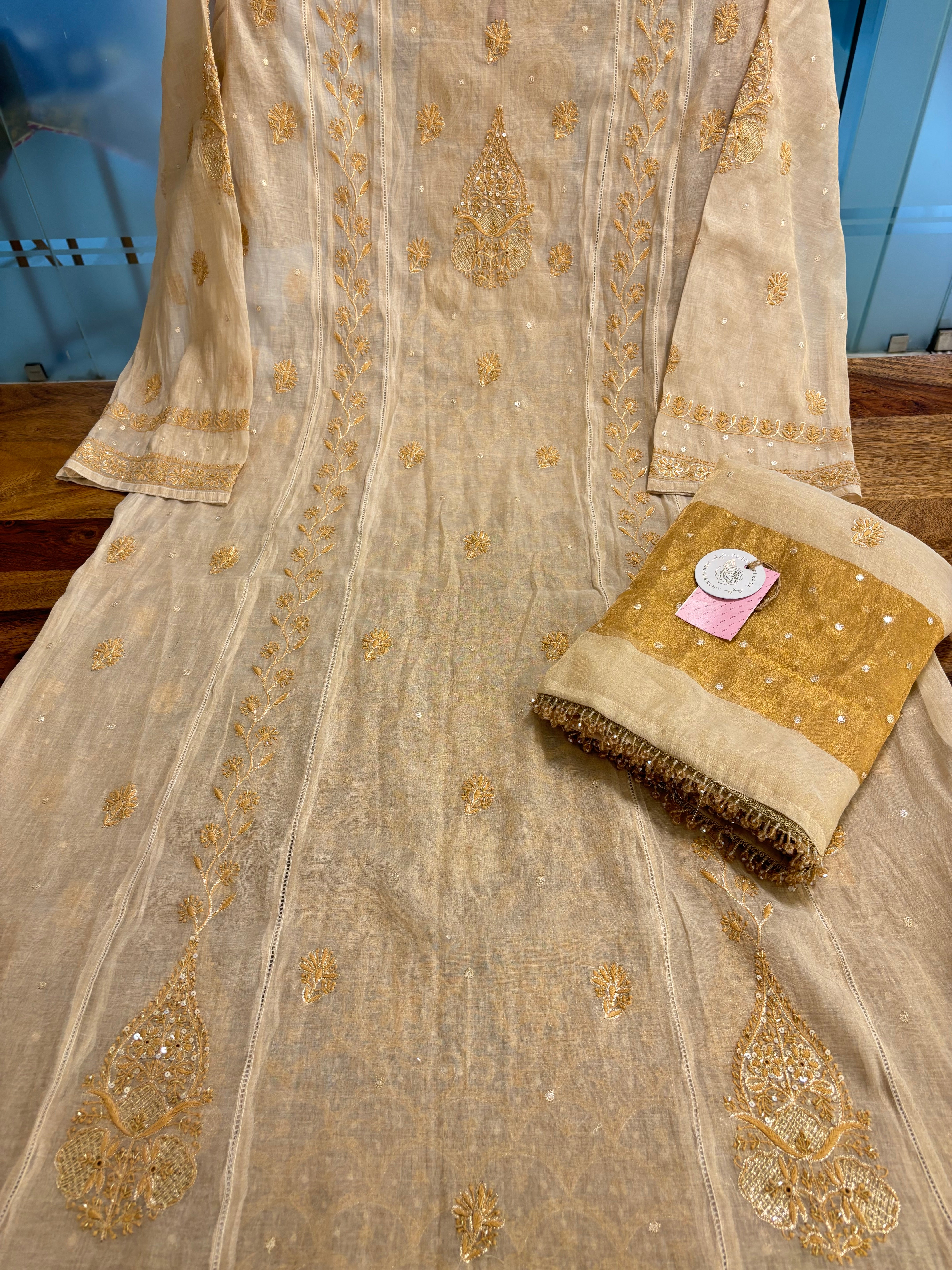 Dyeable Pure & Premium Tissue Chikankari Kurta & Dupatta