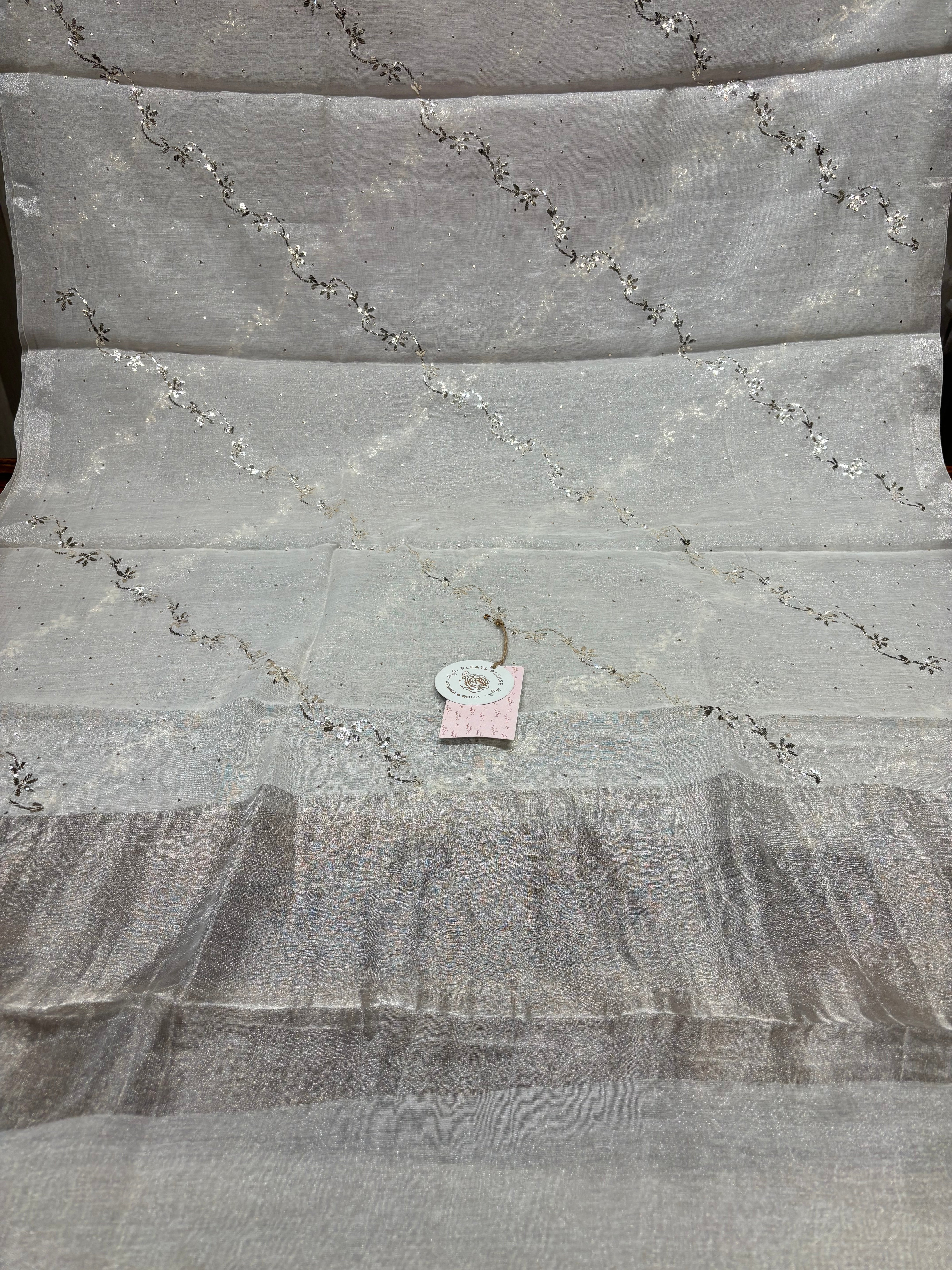 Silver Pure And Premium Tissue Mukaish Dupatta