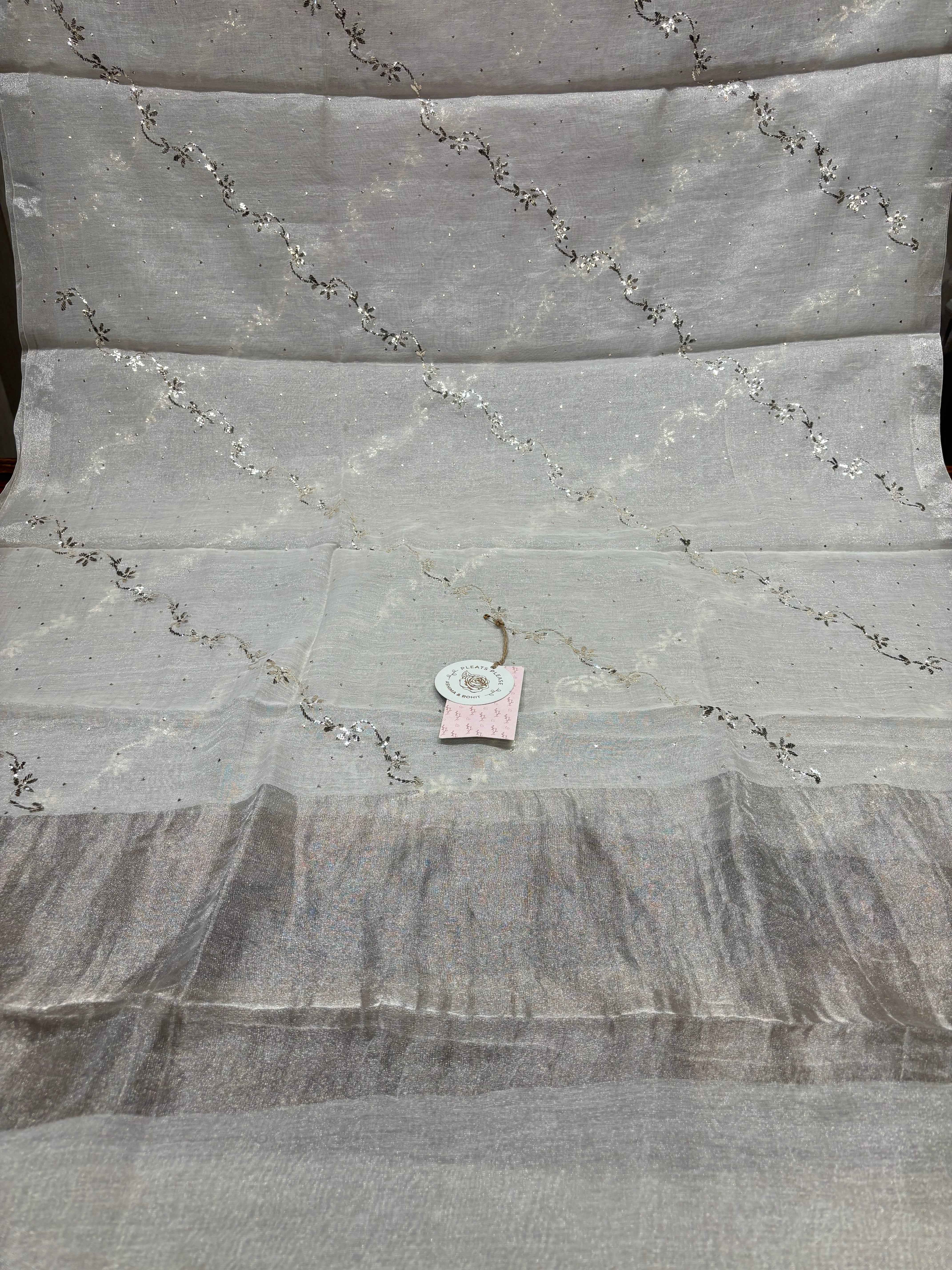 Silver Pure And Premium Tissue Mukaish Dupatta - Pleats PleaseChikankari