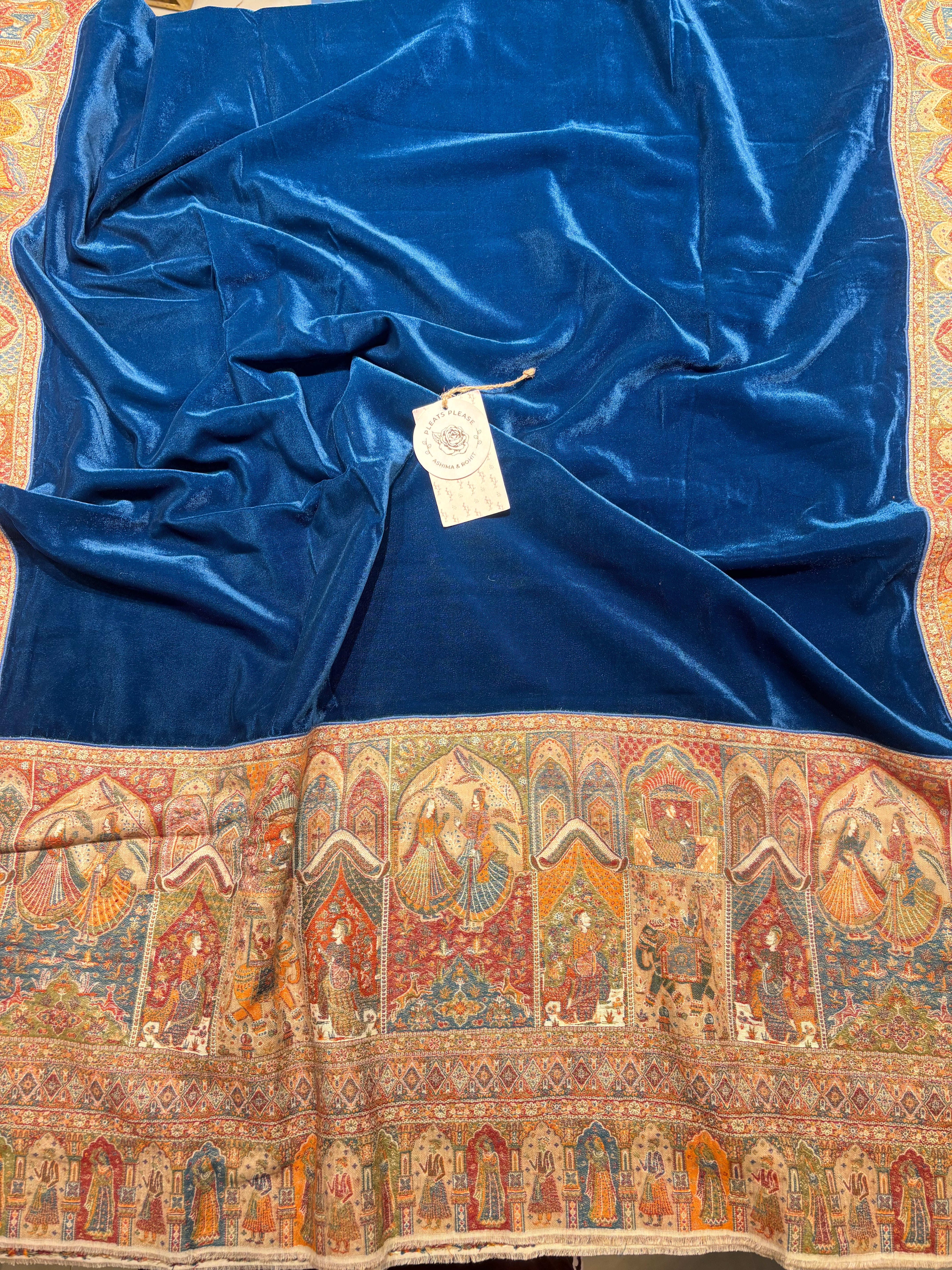 Blue Pure & Premium Velvet Shawl With Kaani Weave