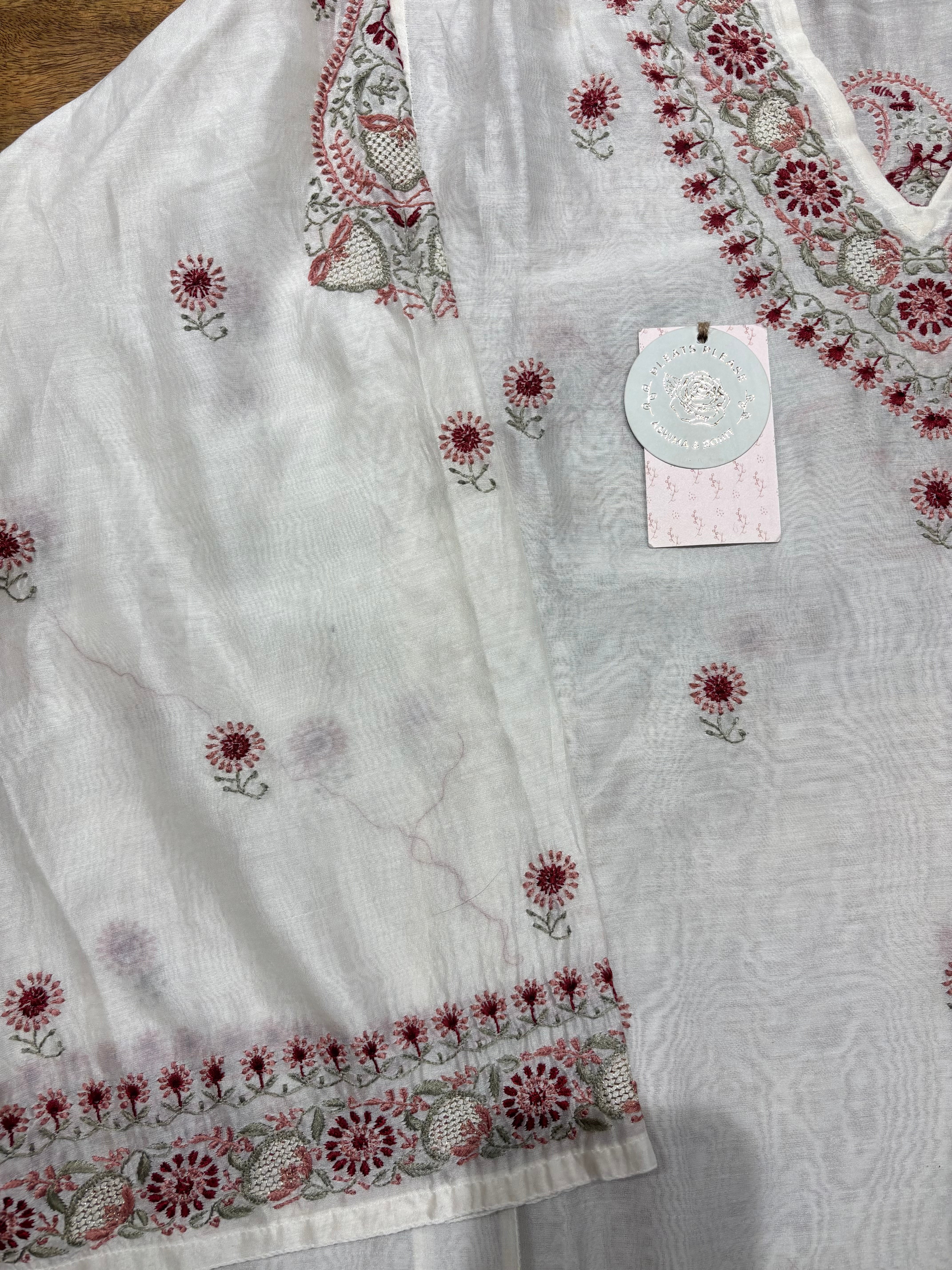 Dyeable chanderi Silk Chikankari Choga Kurta