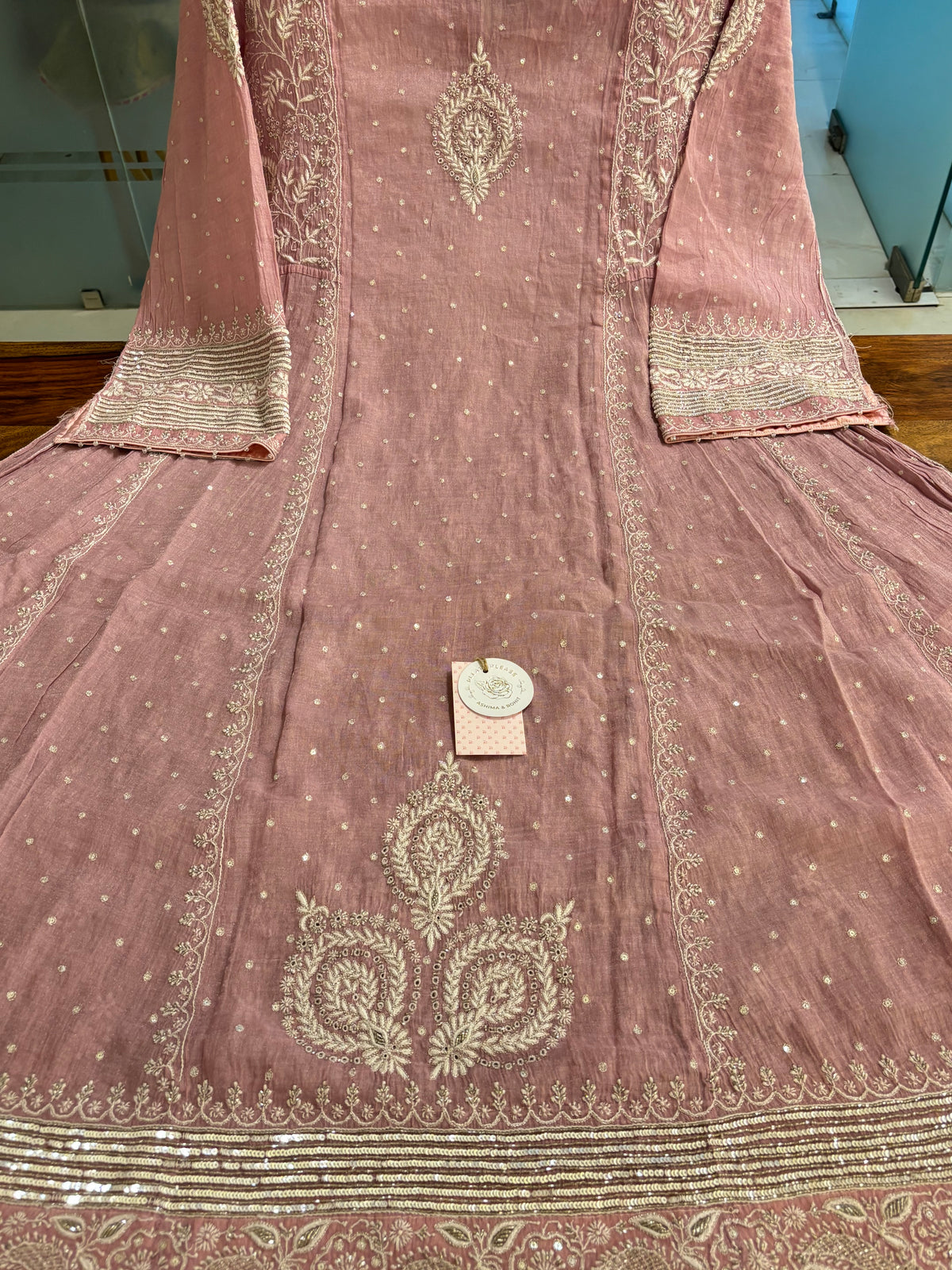 Pink Pure & Premium Tissue Chikankari Anarkali & Dupatta