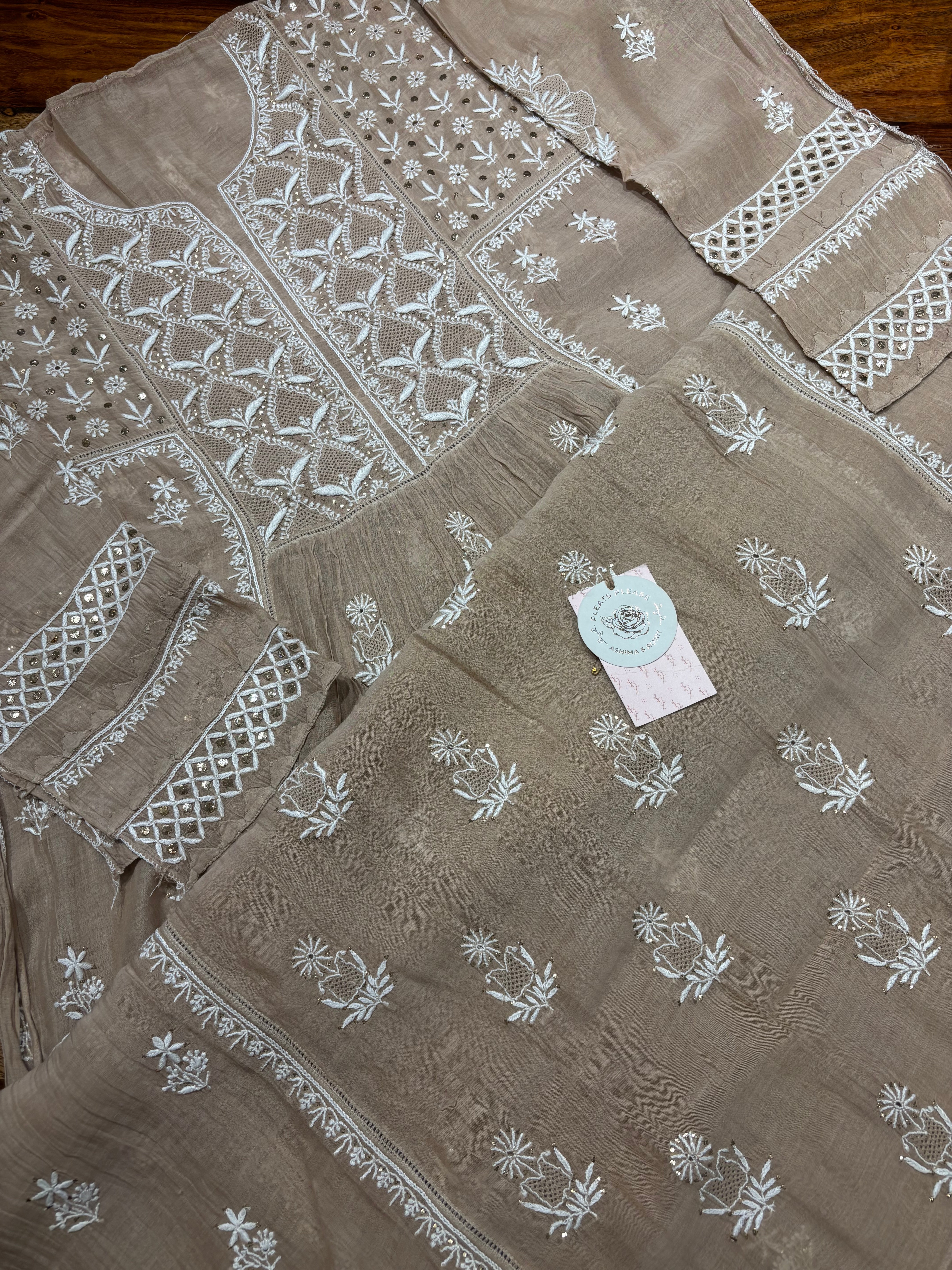 Brown Chanderi Mul Chikankari Tunic