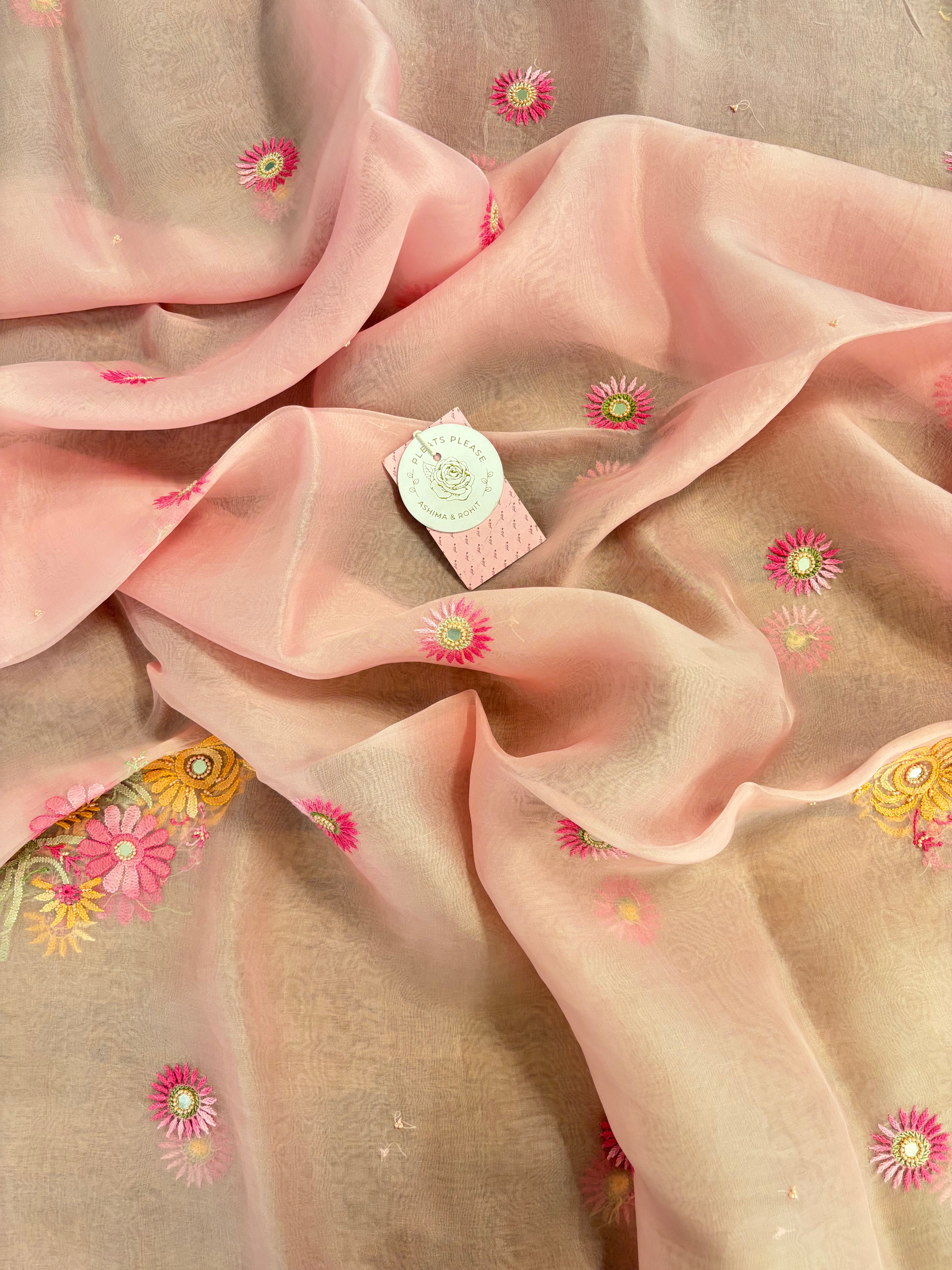 Petal-Blush Pure Organza Chikankari Kurta & Dupatta