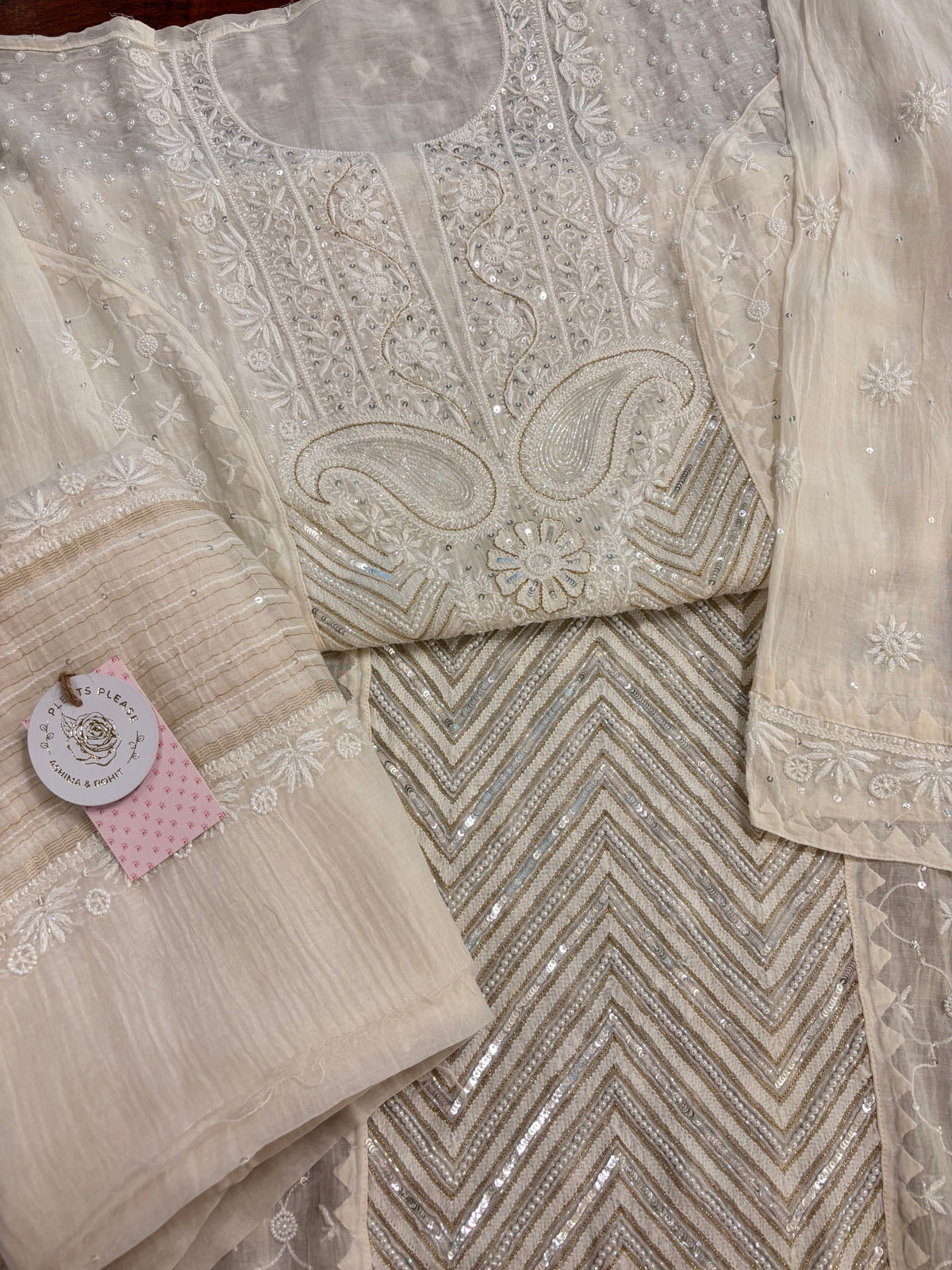 Dyeable Chanderi Mul Chikankari Kurta & Dupatta