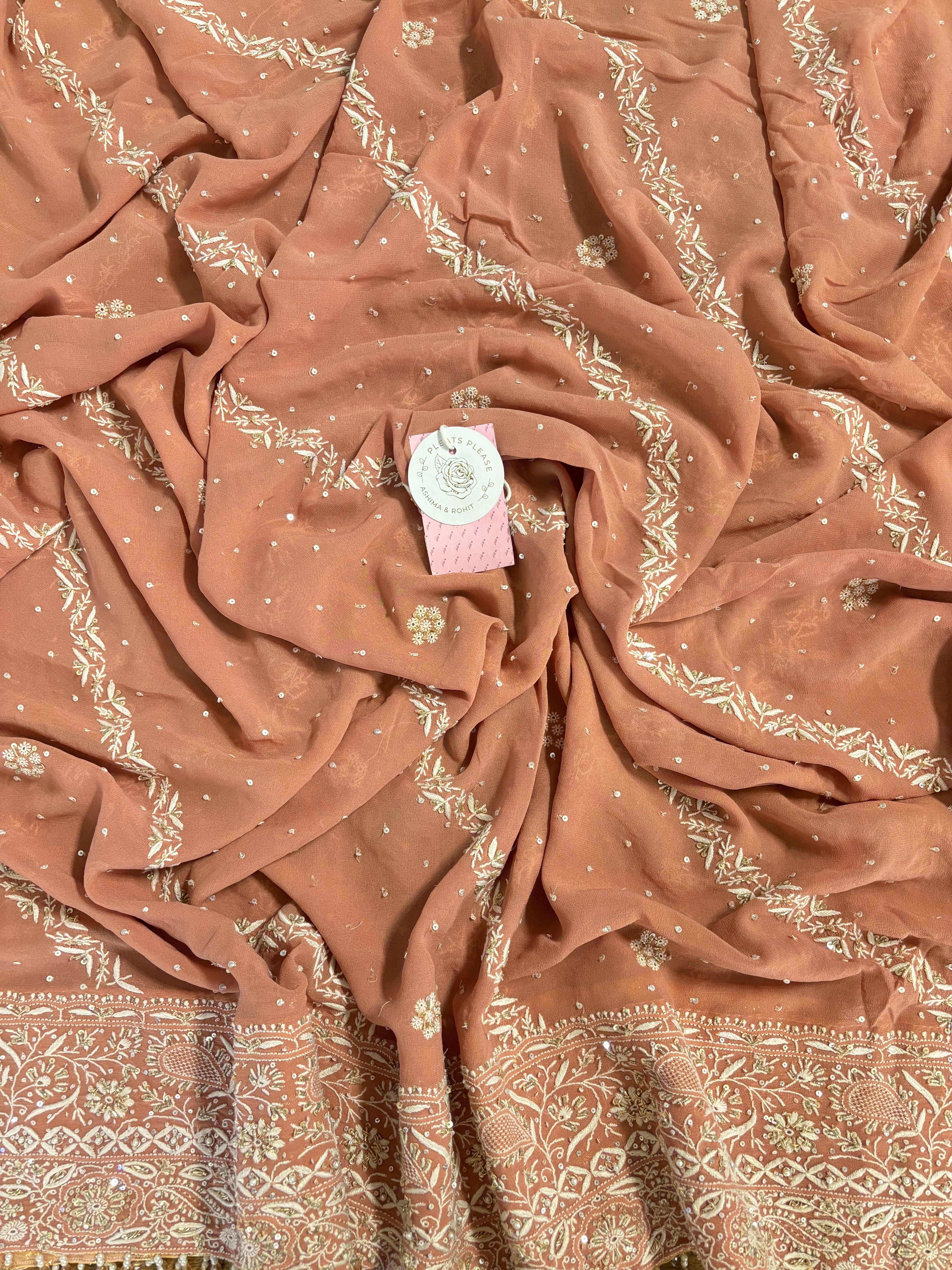 Rose Gold Pure & Premium Georgette Chikankari A-Line Anarkali & Dupatta