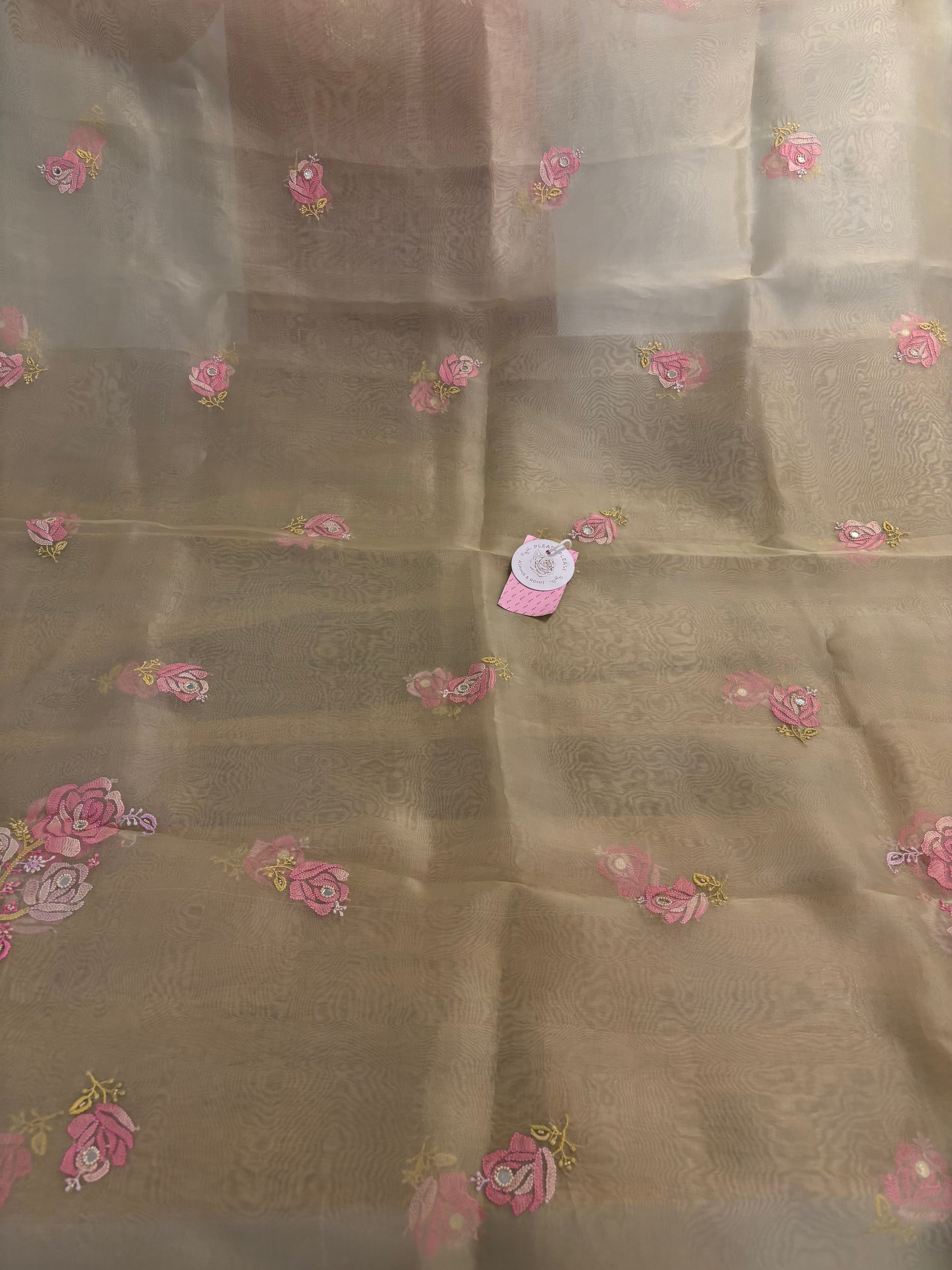 Champagne Gold Pure Organza Silk Chikankari Kurta & Dupatta