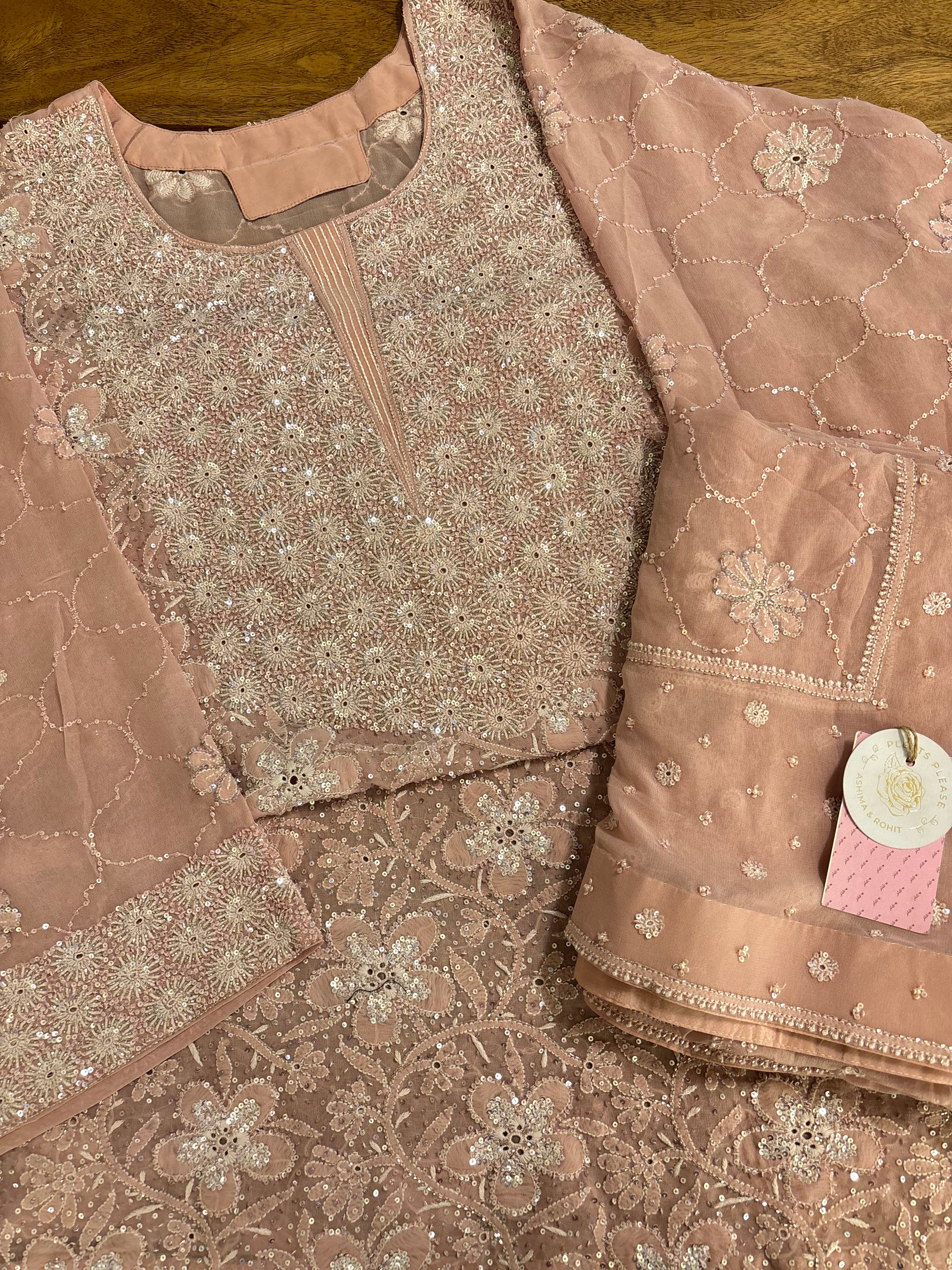Pastel Peach Pure & Premium Georgette Chikankari Kurta & Dupatta