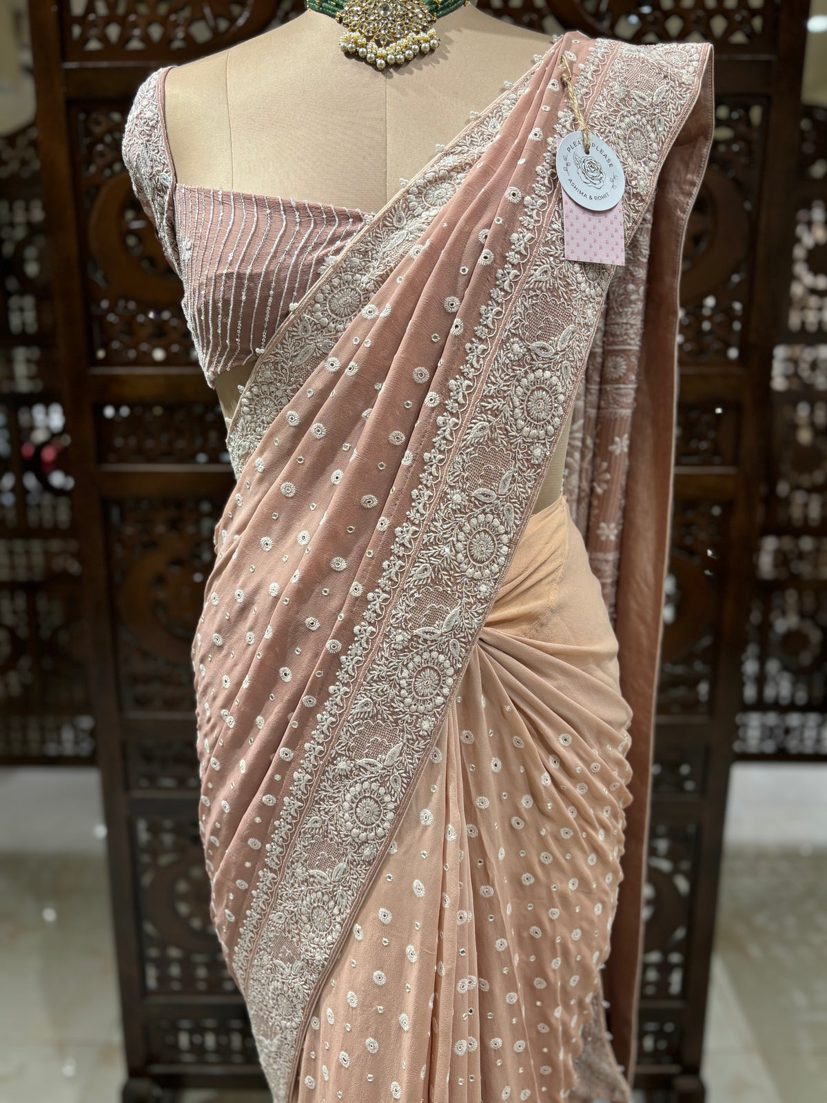 Warm Peach Ombré Pure & Premium Georgette Chikankari Saree