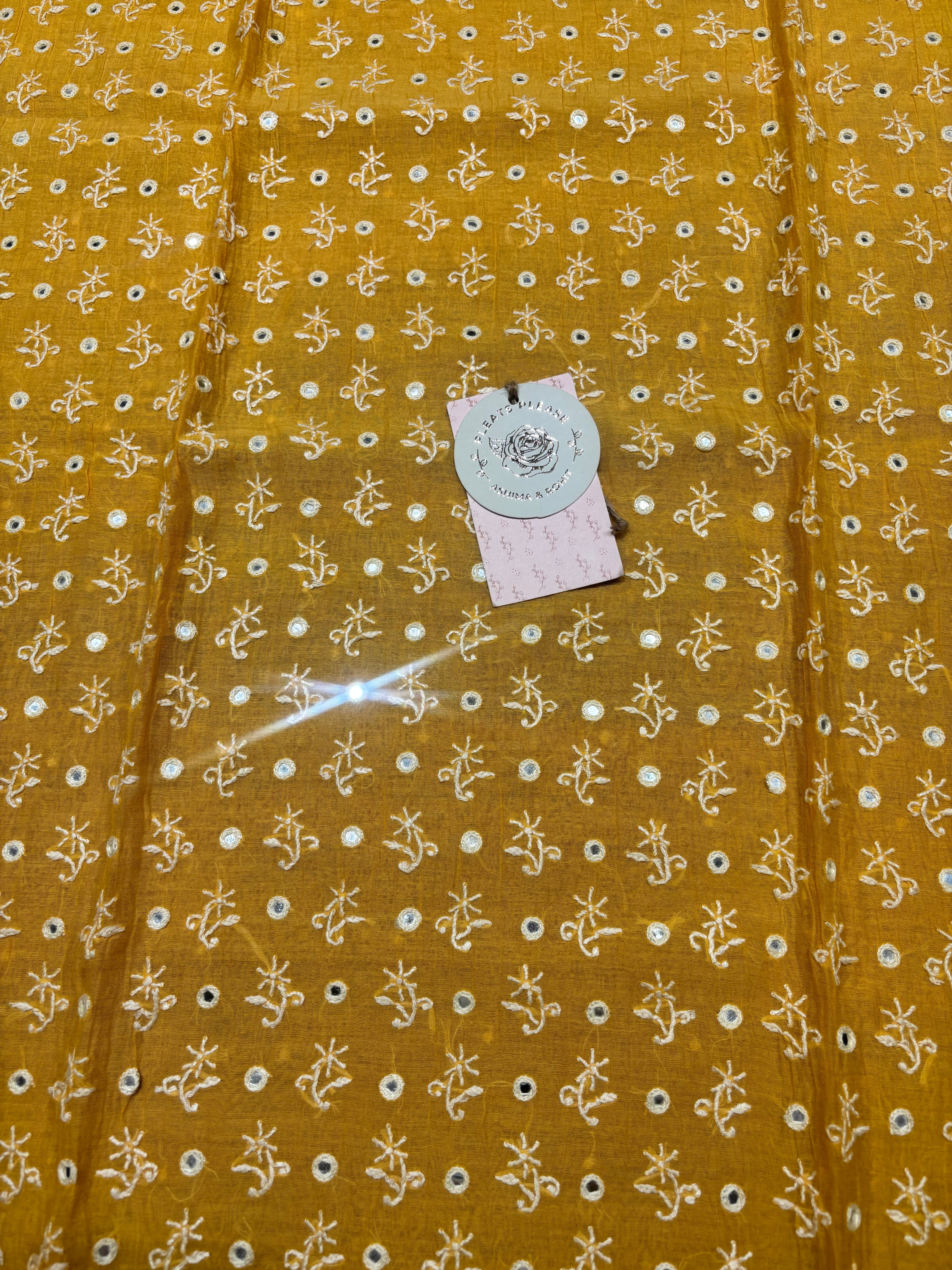 Mango Yellow Chanderi Mul Chikankari Kurta & Dupatta Set