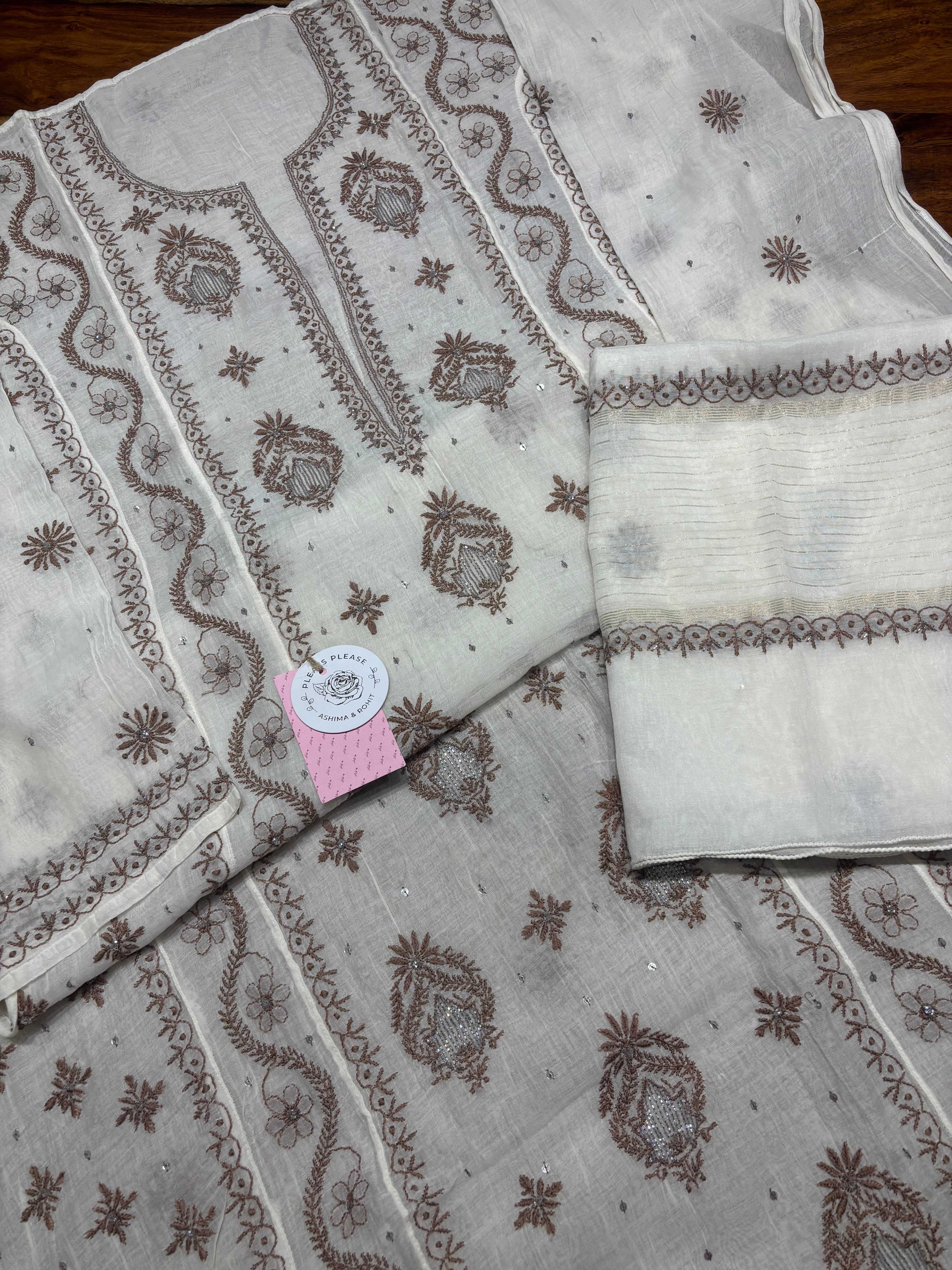 Dyeable Chanderi Mul Chikankari Kurta & Dupatta Set