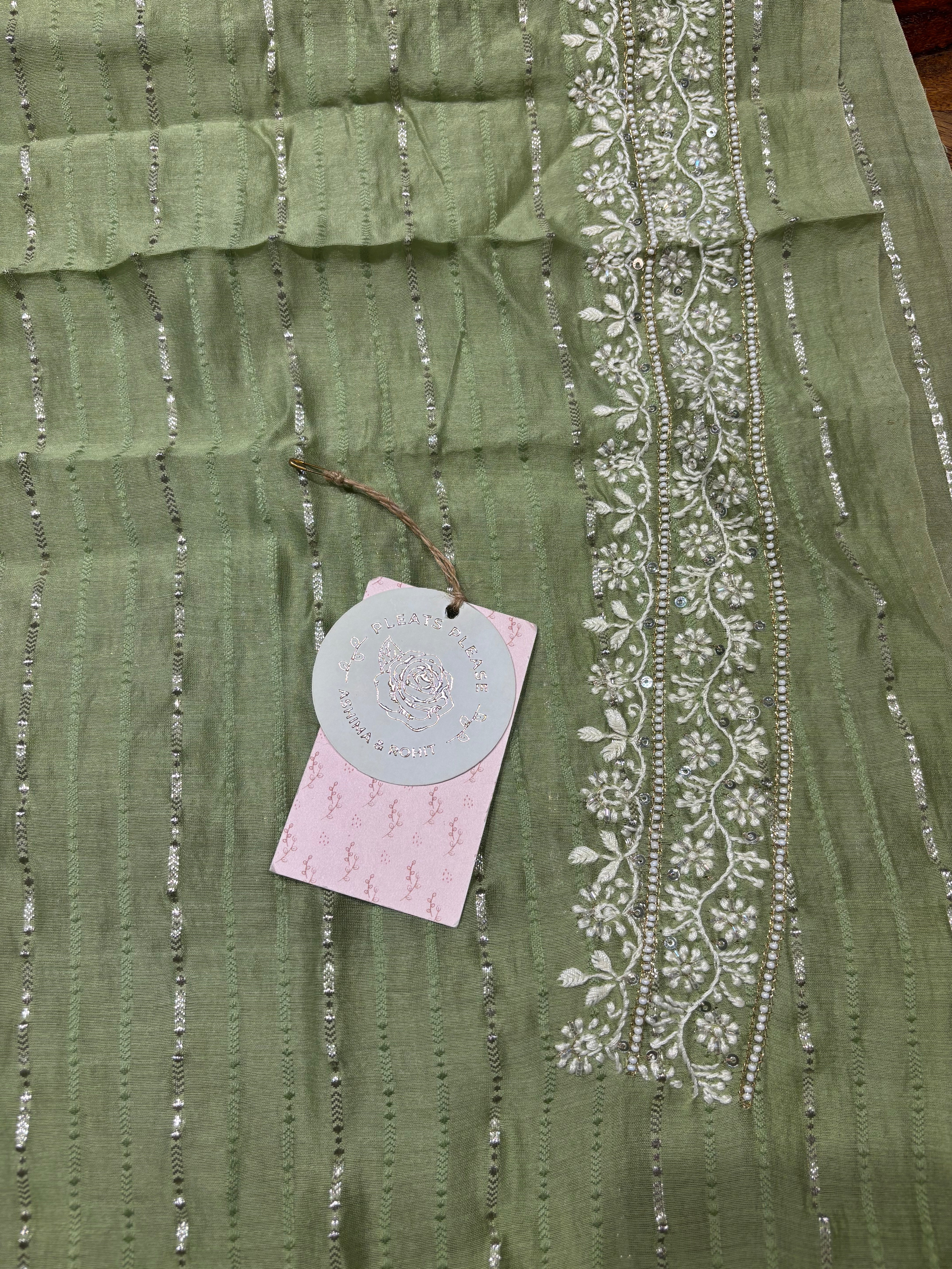 Green Chanderi Silk Chikankari Men’s Kurta Fabric