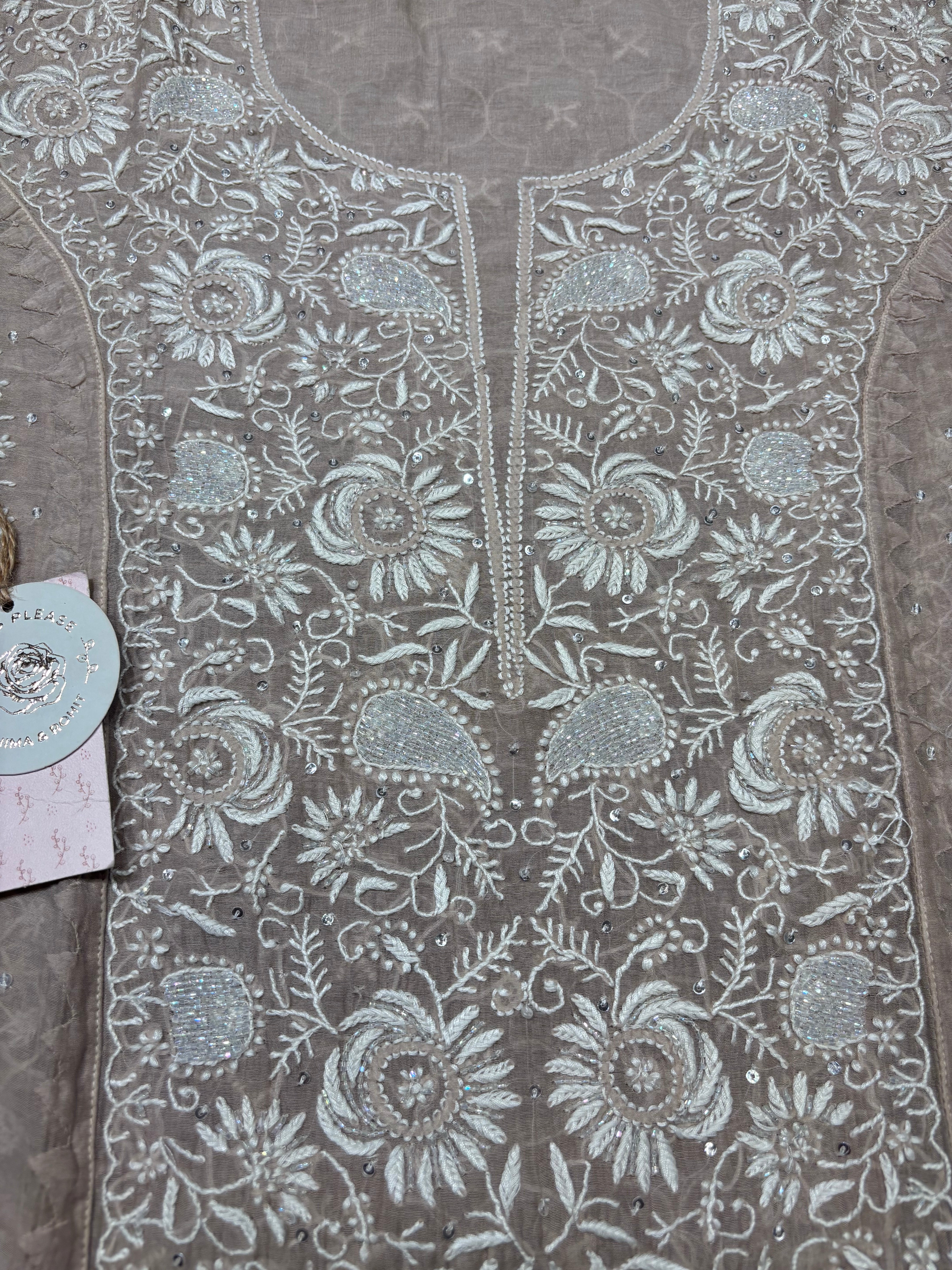 Chanderi Mul Chikankari Anarkali and Dupatta set