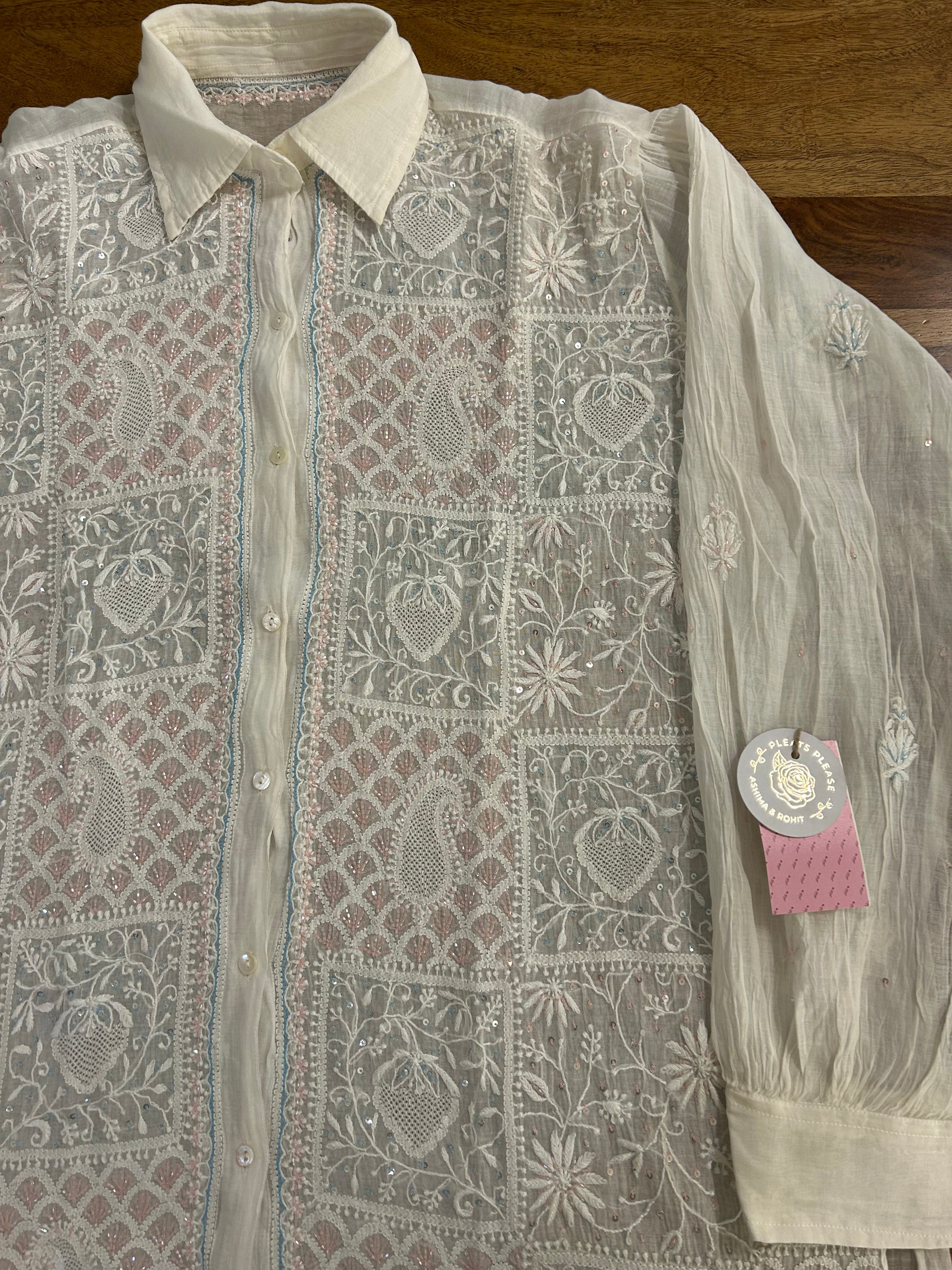 Dyeable Chanderi Mul Chikankari Shirt