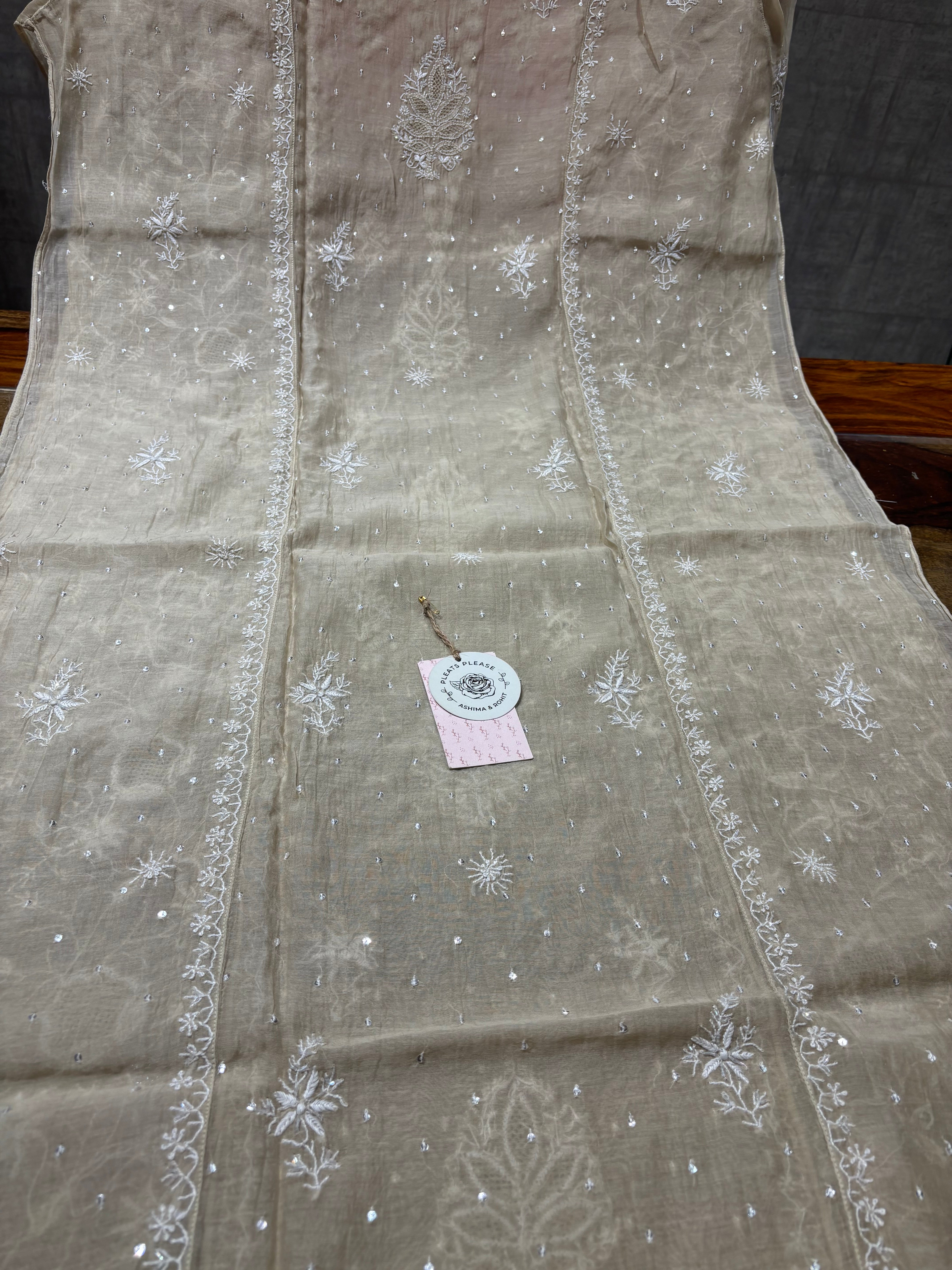 Golden Chanderi Mul Chikankari Kurta and Dupatta set